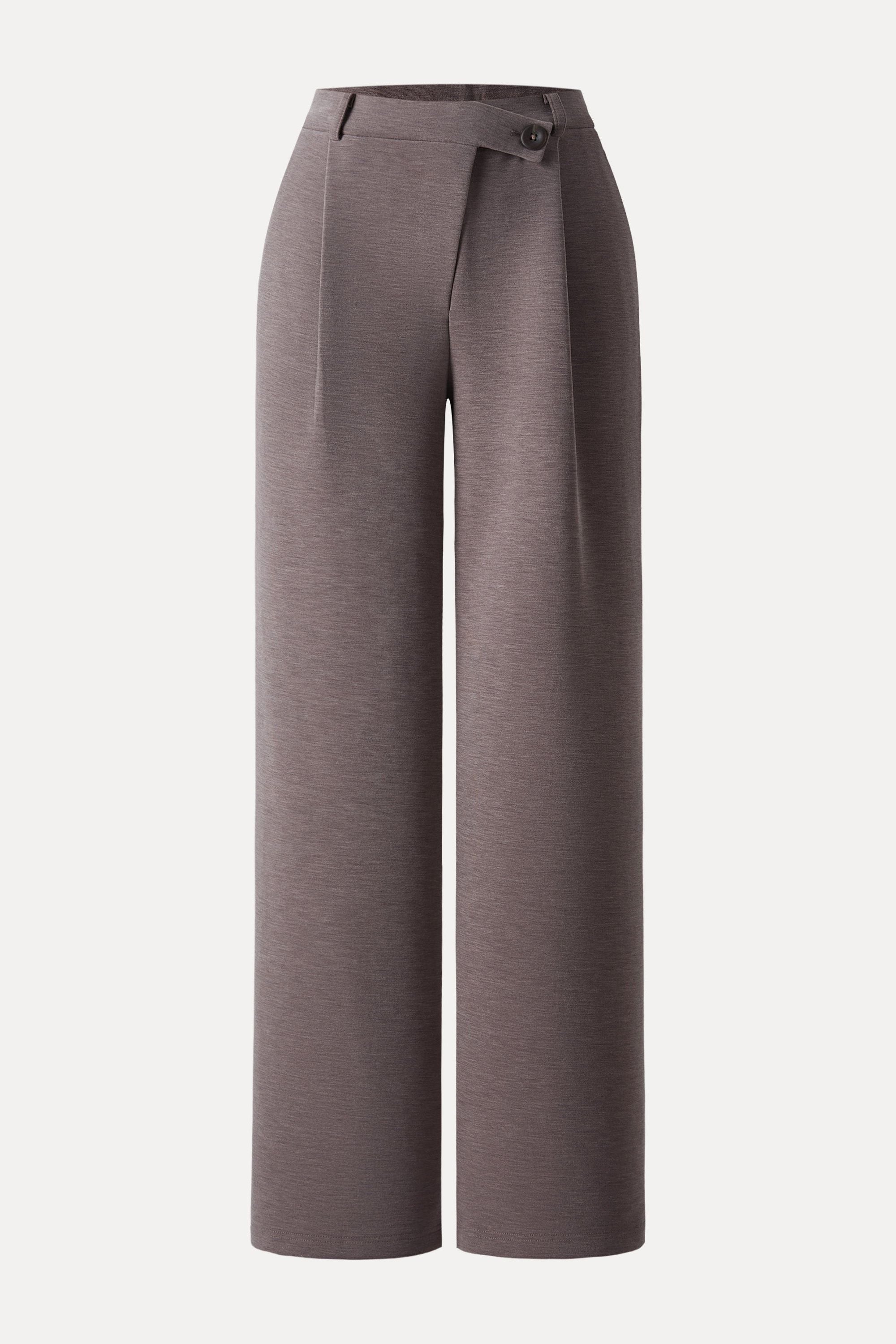 Cozy Warm High Rise Slanted Fly Front Wide Leg Pants