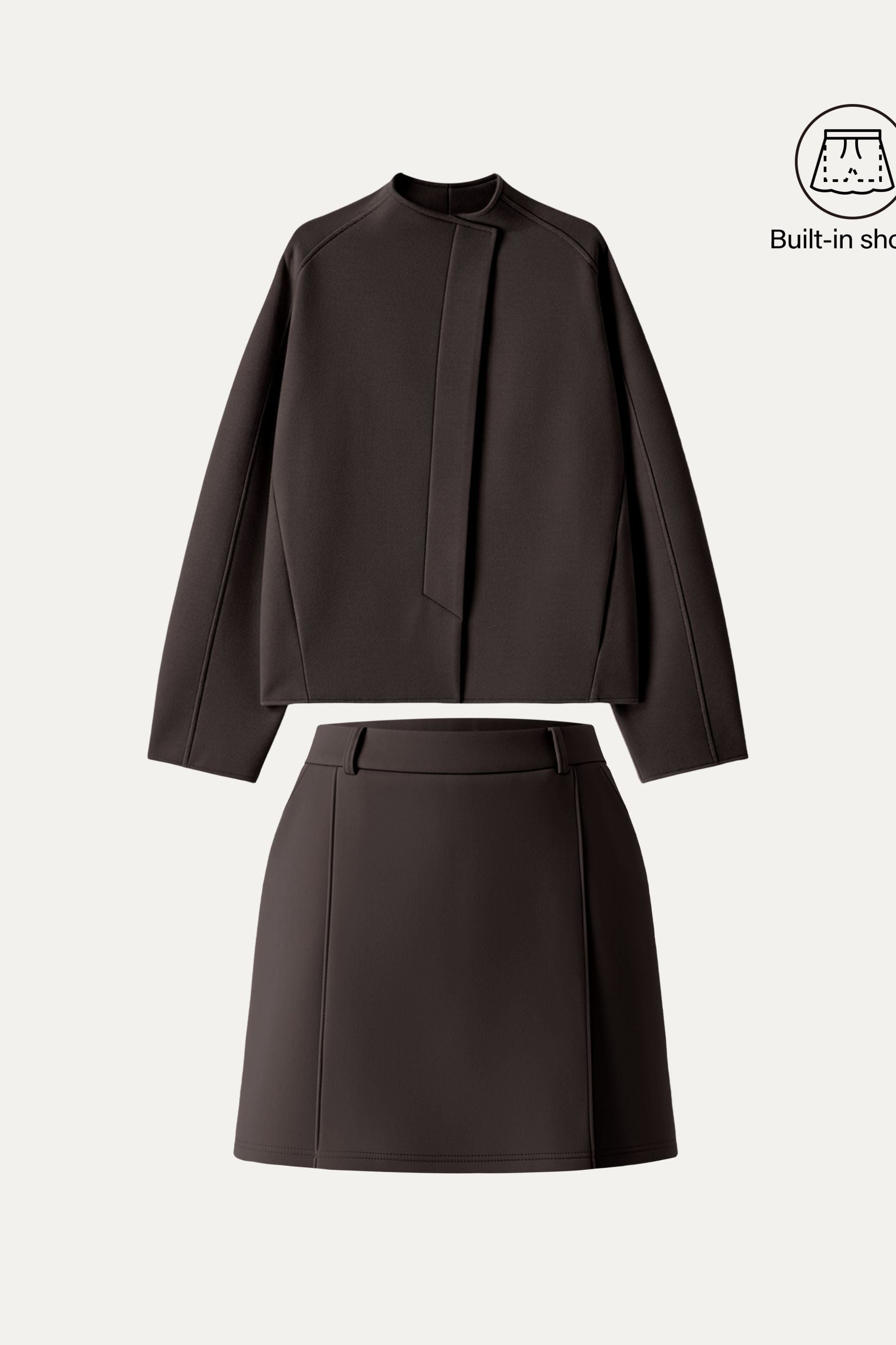 2Pcs Set Cropped Jacket & A-Line Pull on Skorts with Pockets