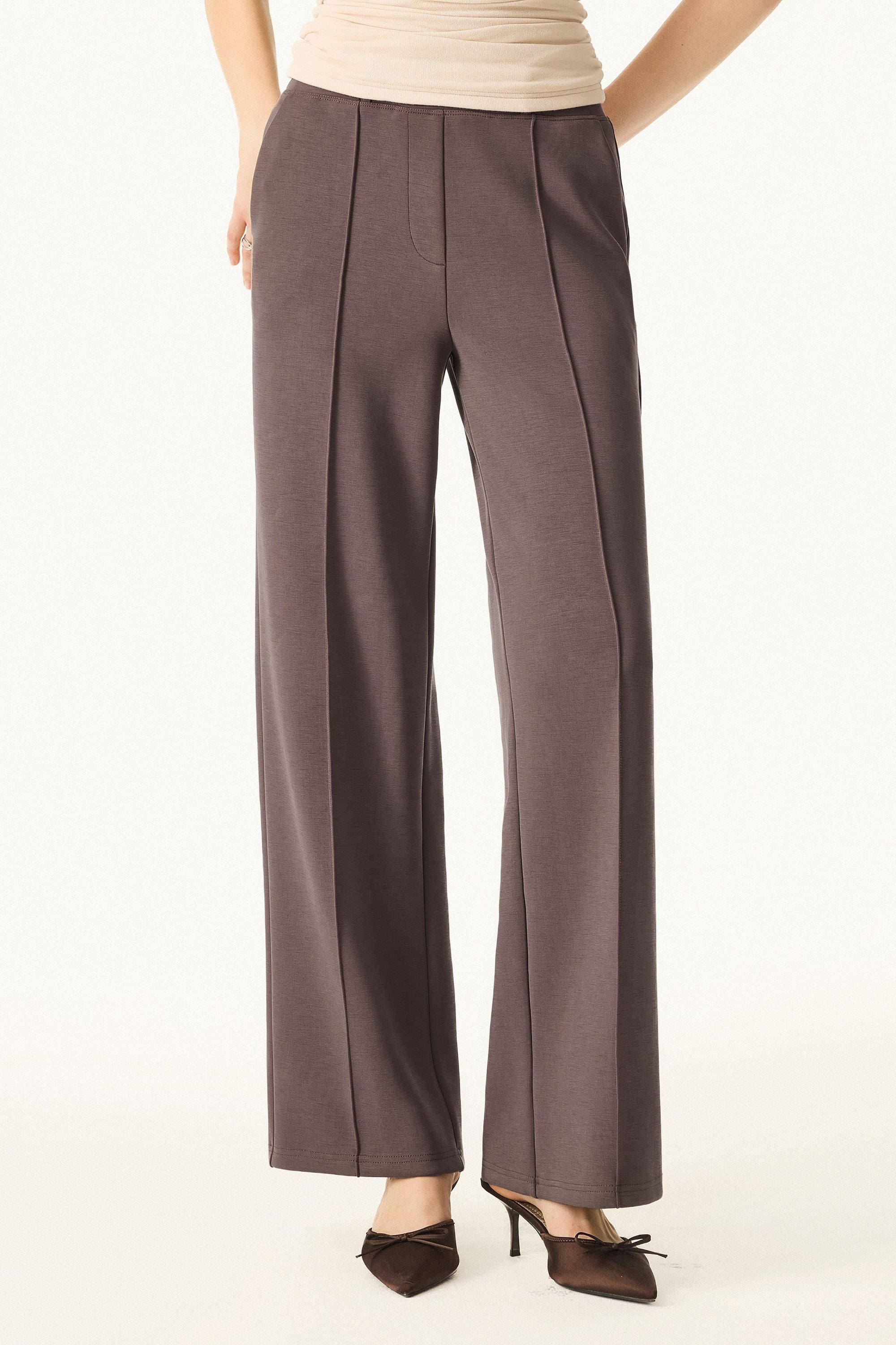 2Pcs Set Mockneck Pullover Shirt & Mid Rise Straight Leg Pants with Pockets