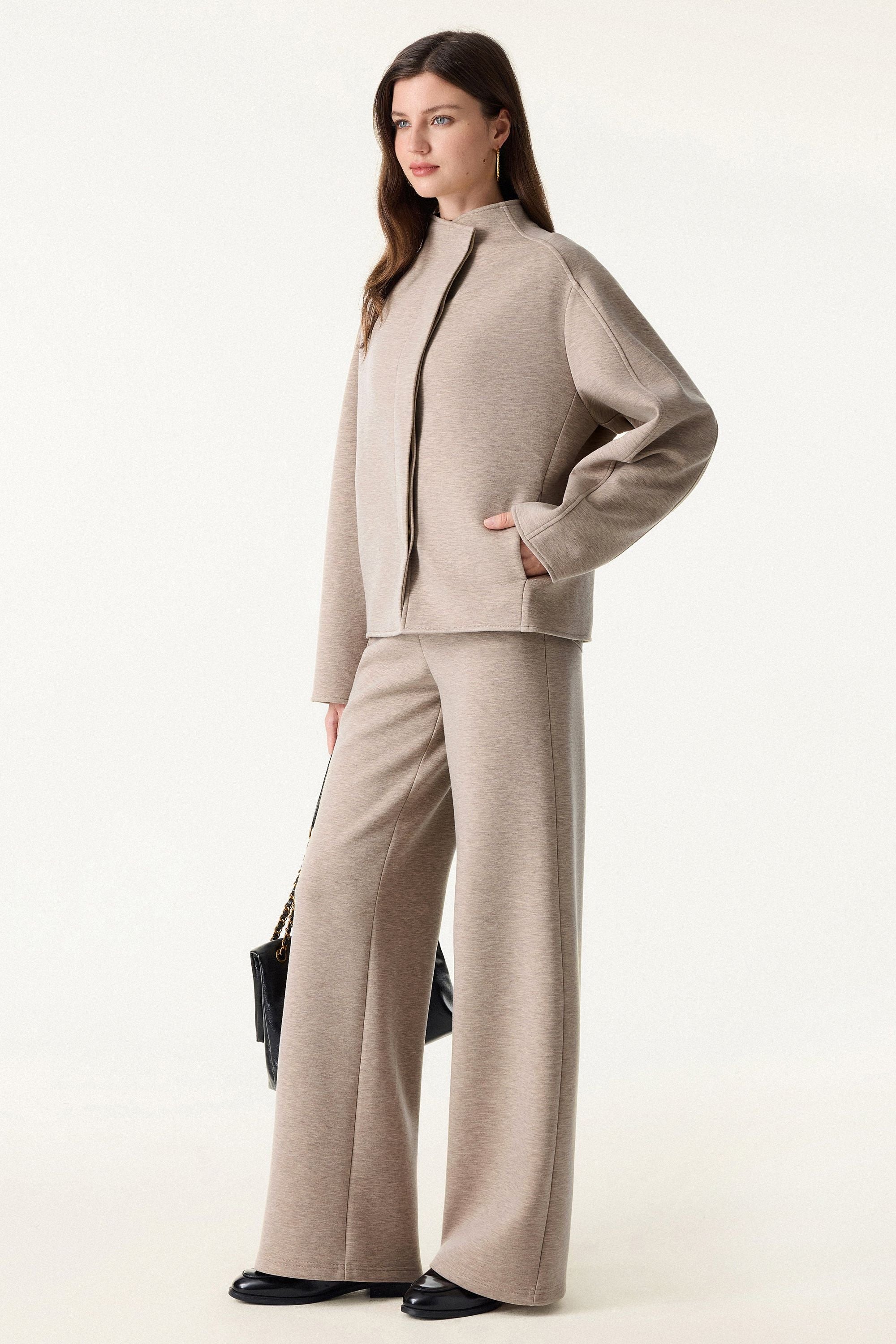 2Pcs Set Jacket & Double Waistband Straight Pants