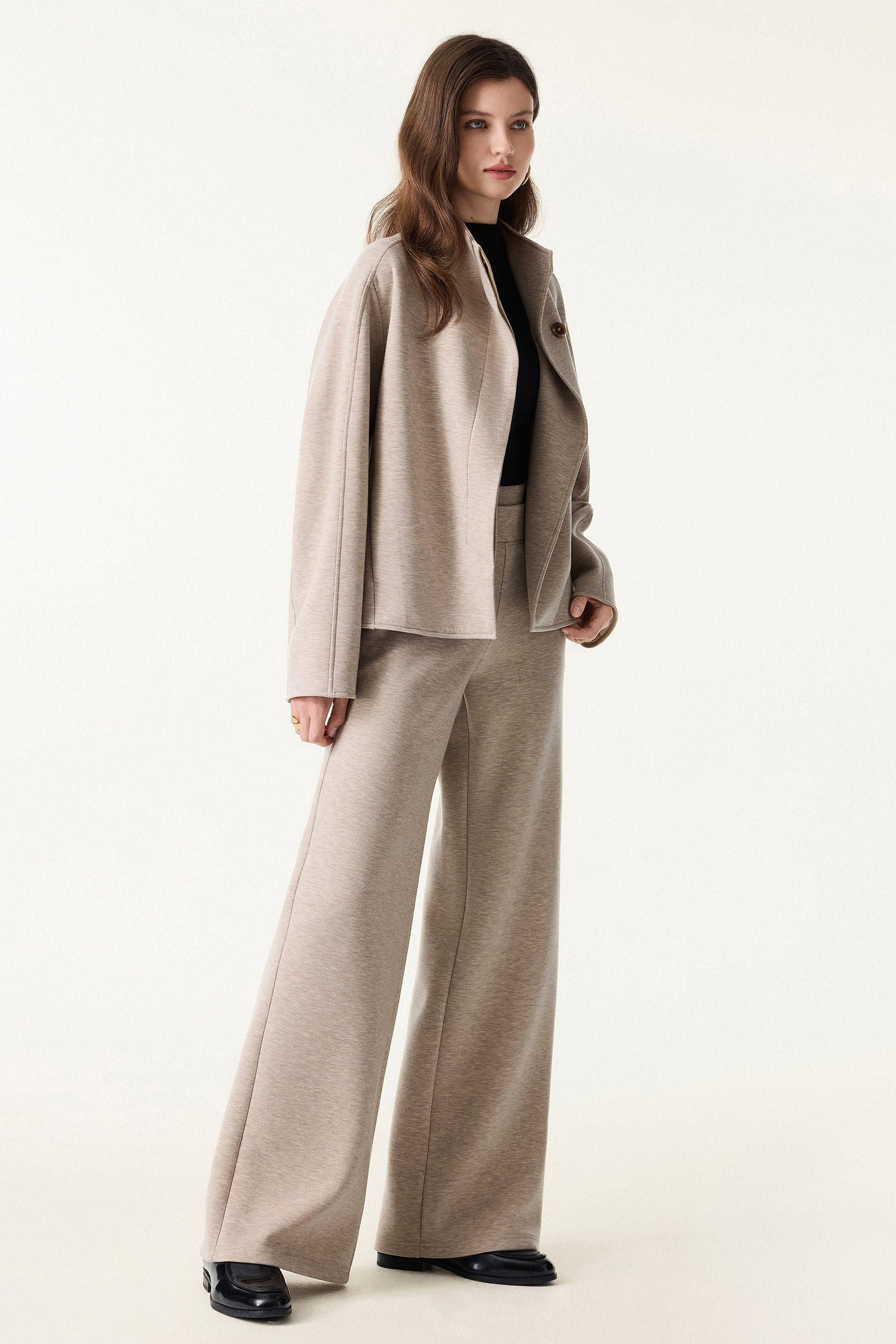 2Pcs Set Jacket & Double Waistband Straight Pants