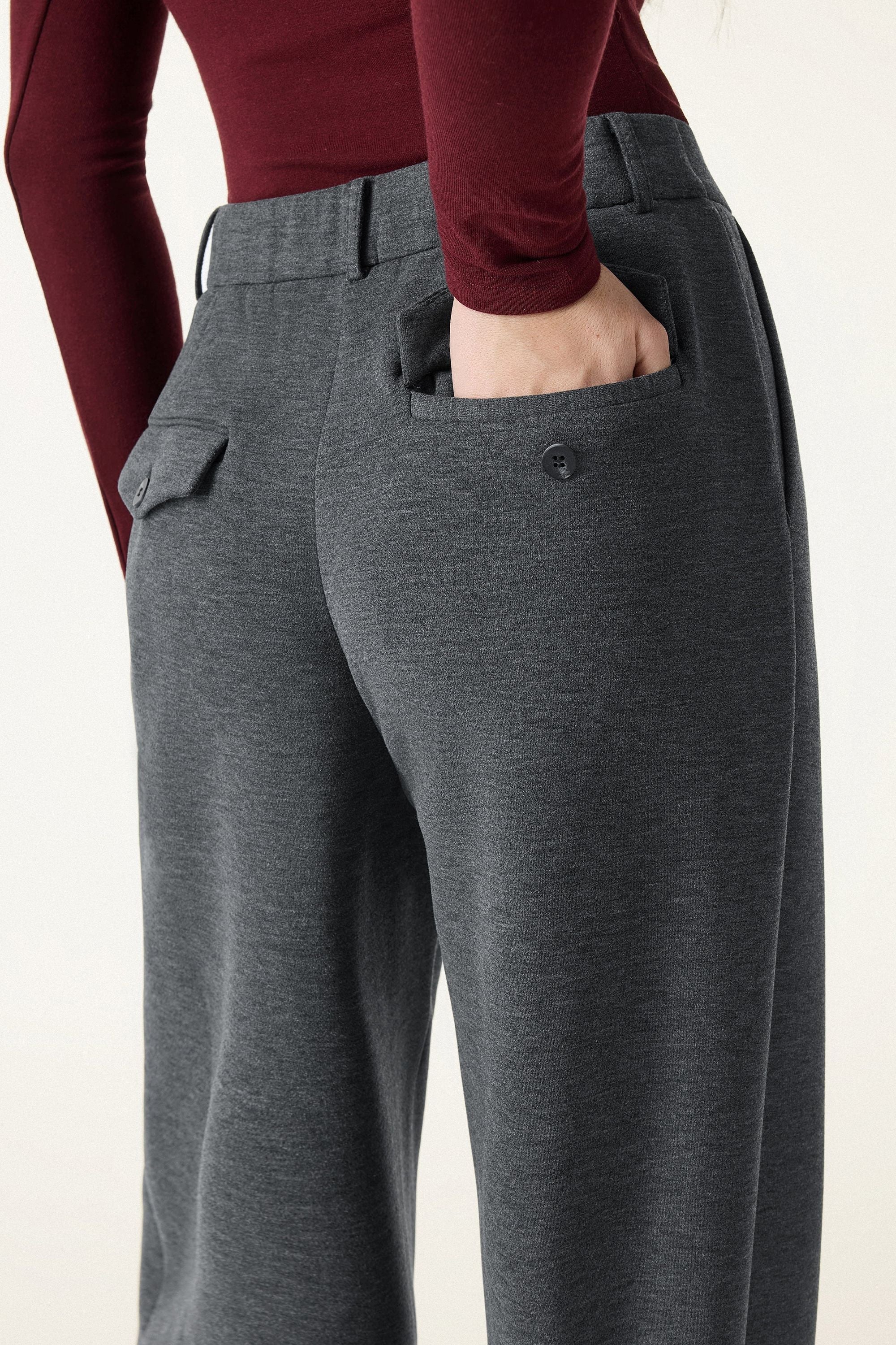 Cozy Warm High Rise Tapered Utility Pants with Pockets