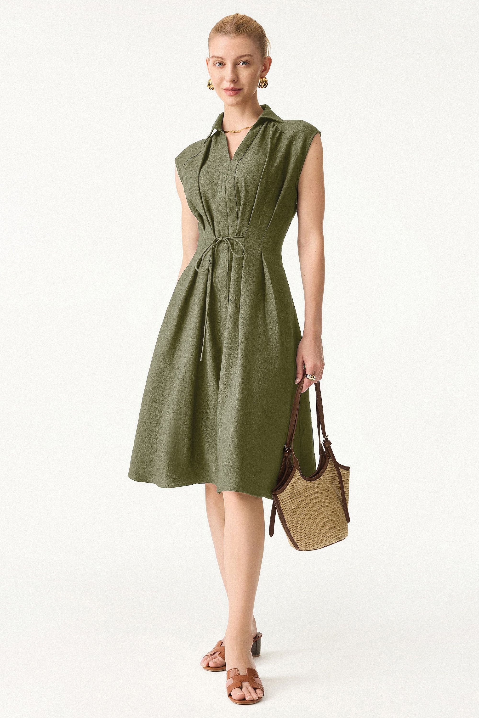 V-neck Dress with Drawstring