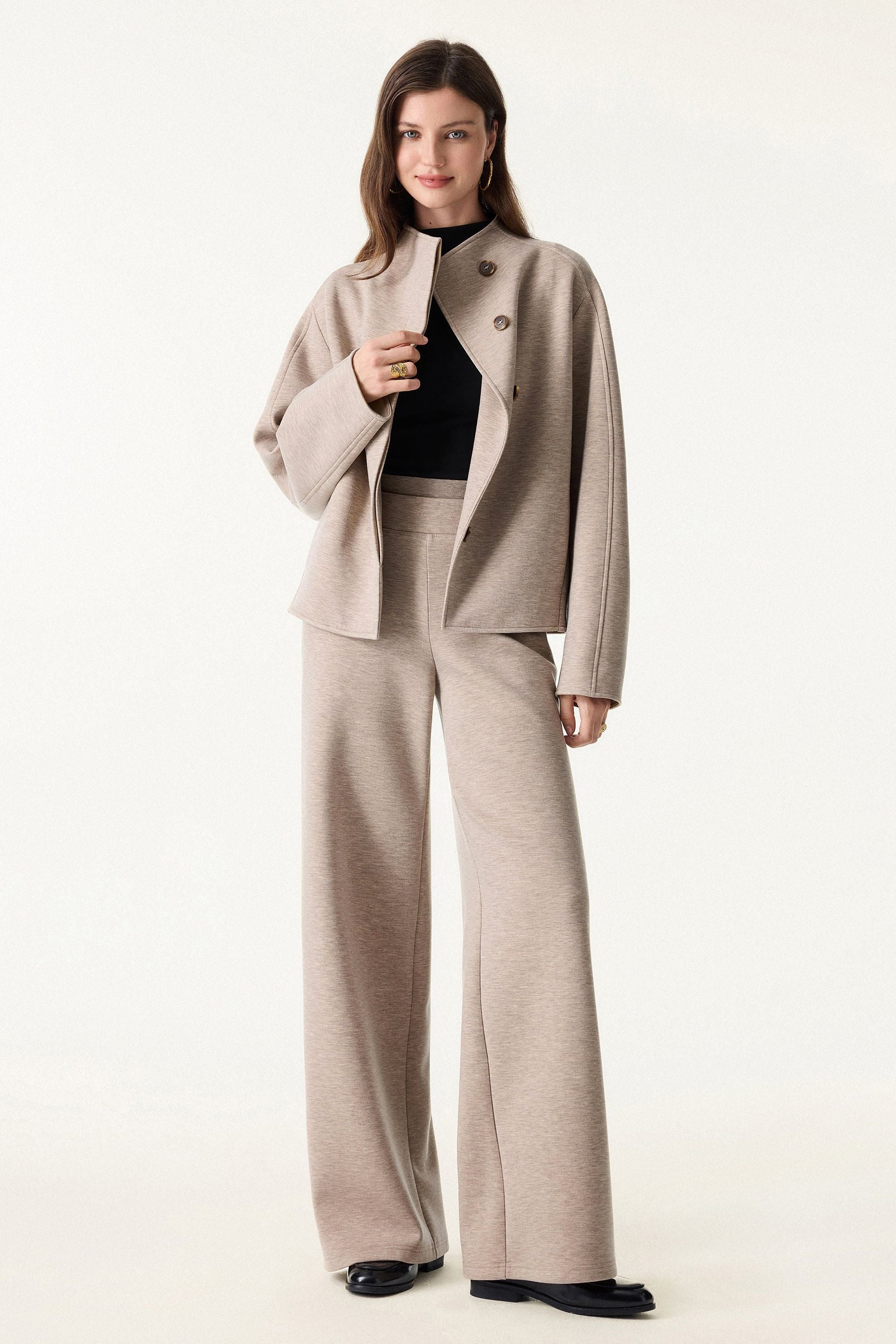 2Pcs Set Jacket & Double Waistband Straight Pants