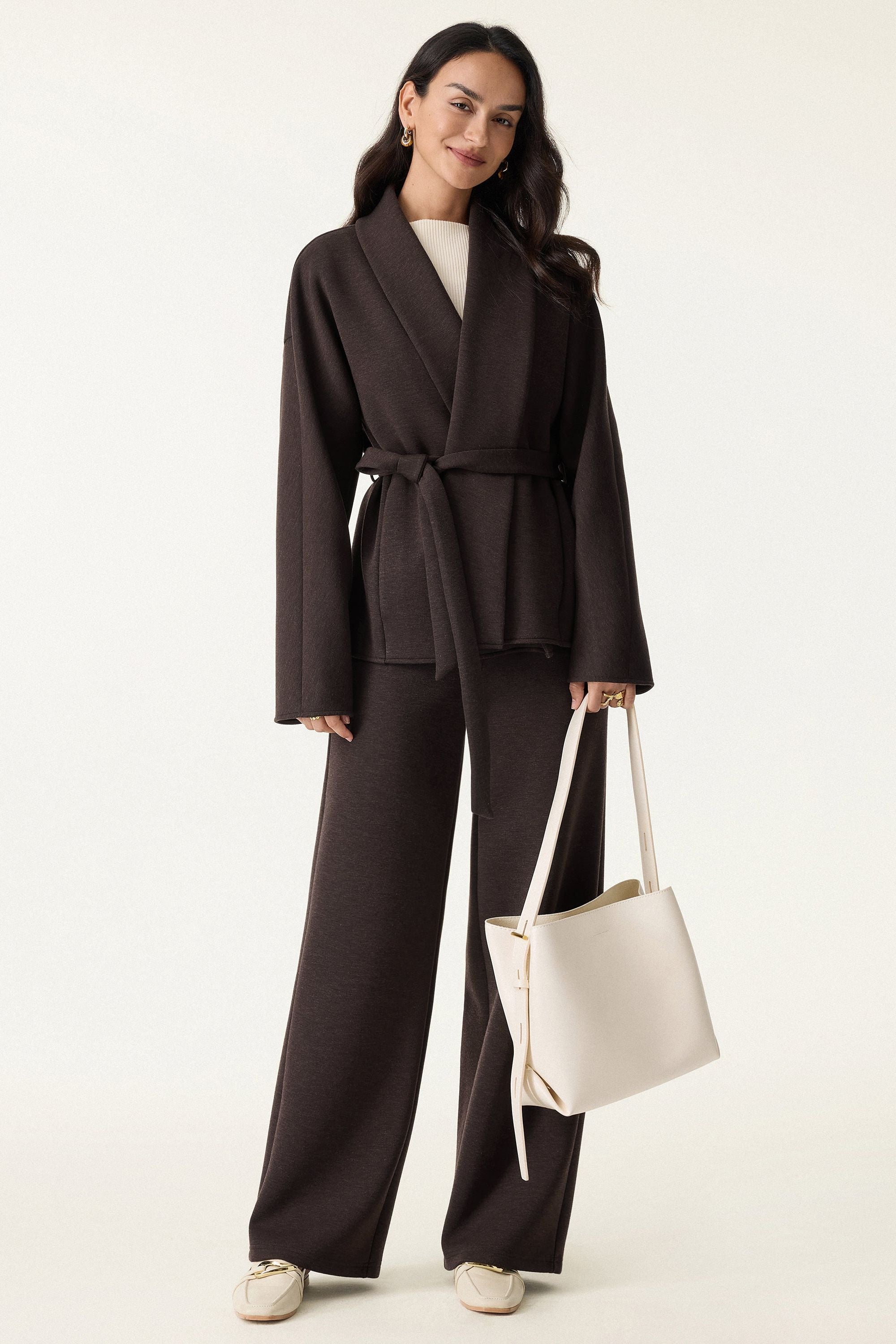 Shawl Neck Belted Jacket