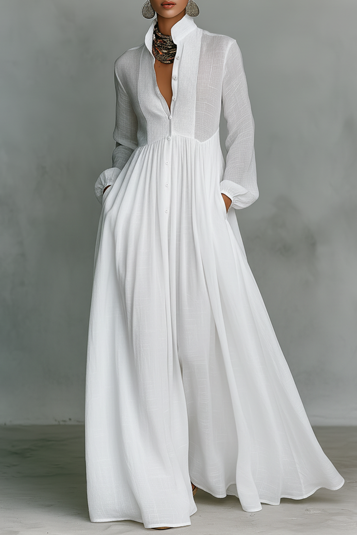Flowing Button-Front Maxi Dress