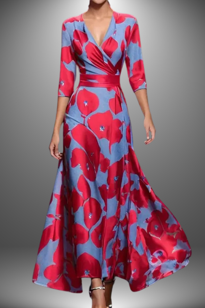 Scarlet Bloom Wrap Maxi Dress