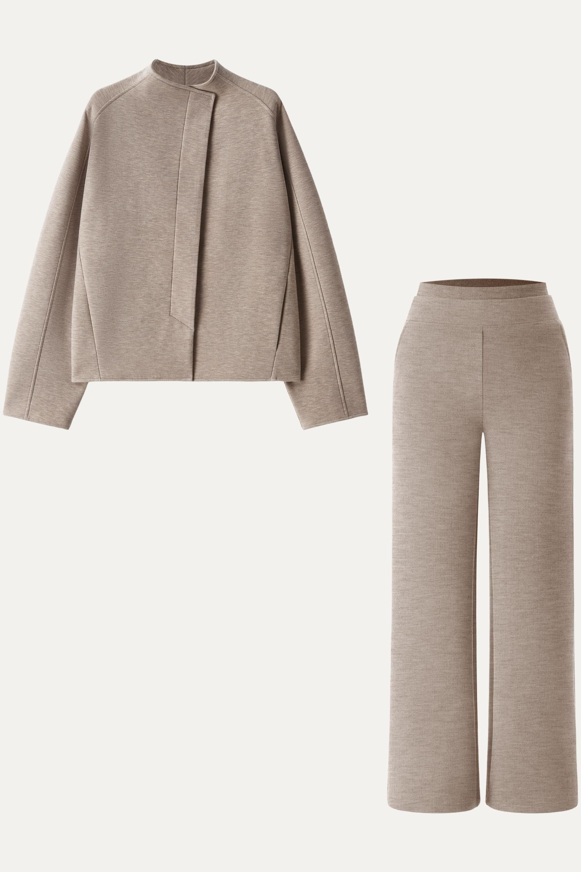 2Pcs Set Jacket & Double Waistband Straight Pants