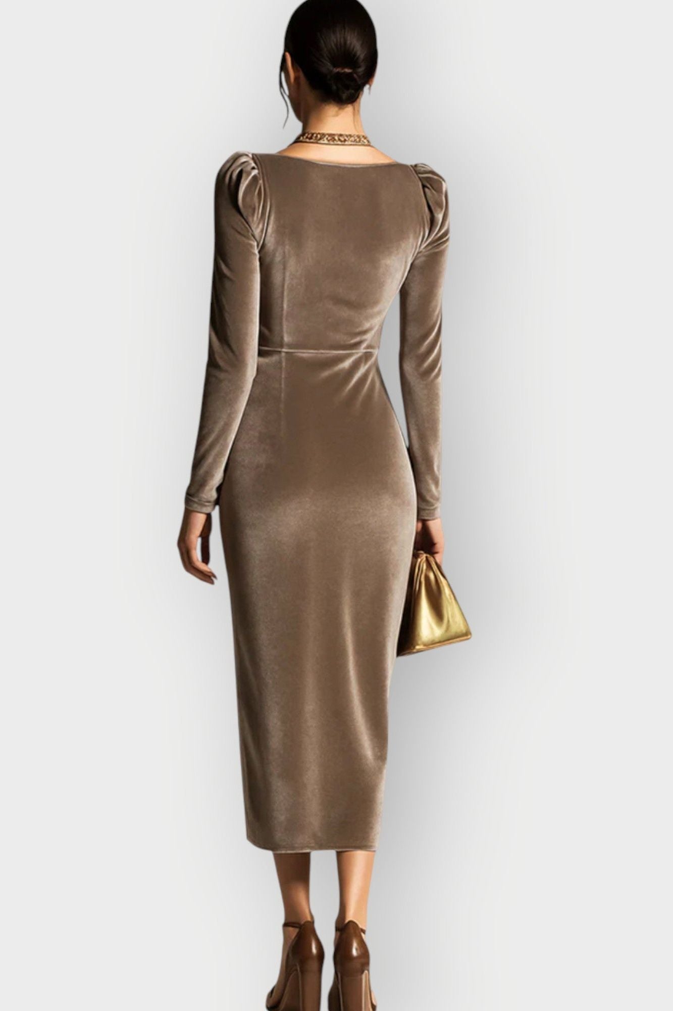 Eadoline - Ruched Draped Elegance Midi Dress