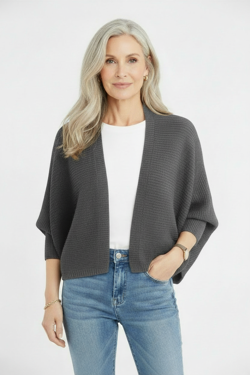 Plain Batwing Sleeve Hooded Knit Cardigan