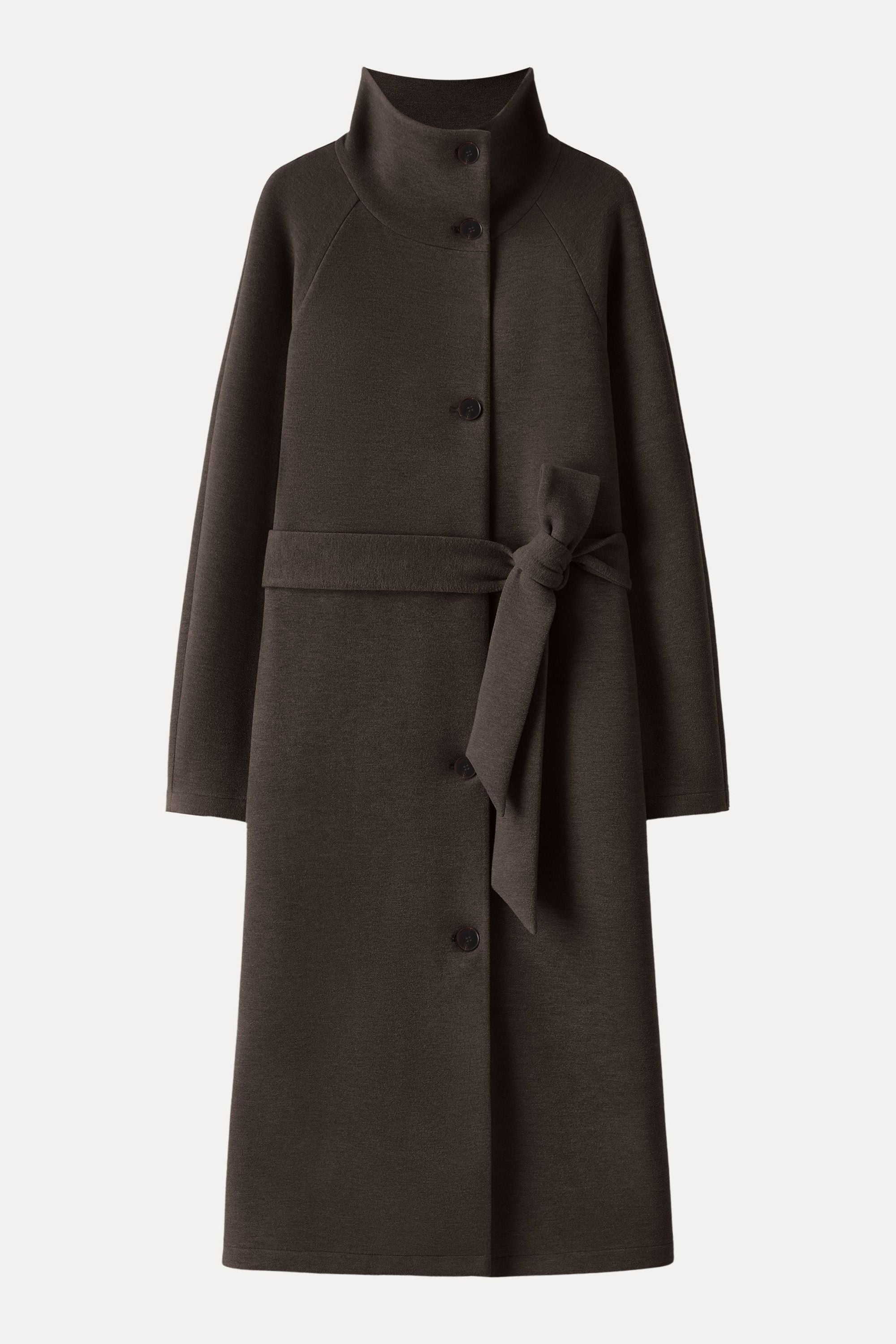 Belted Tunnel Neck Button Front Coat