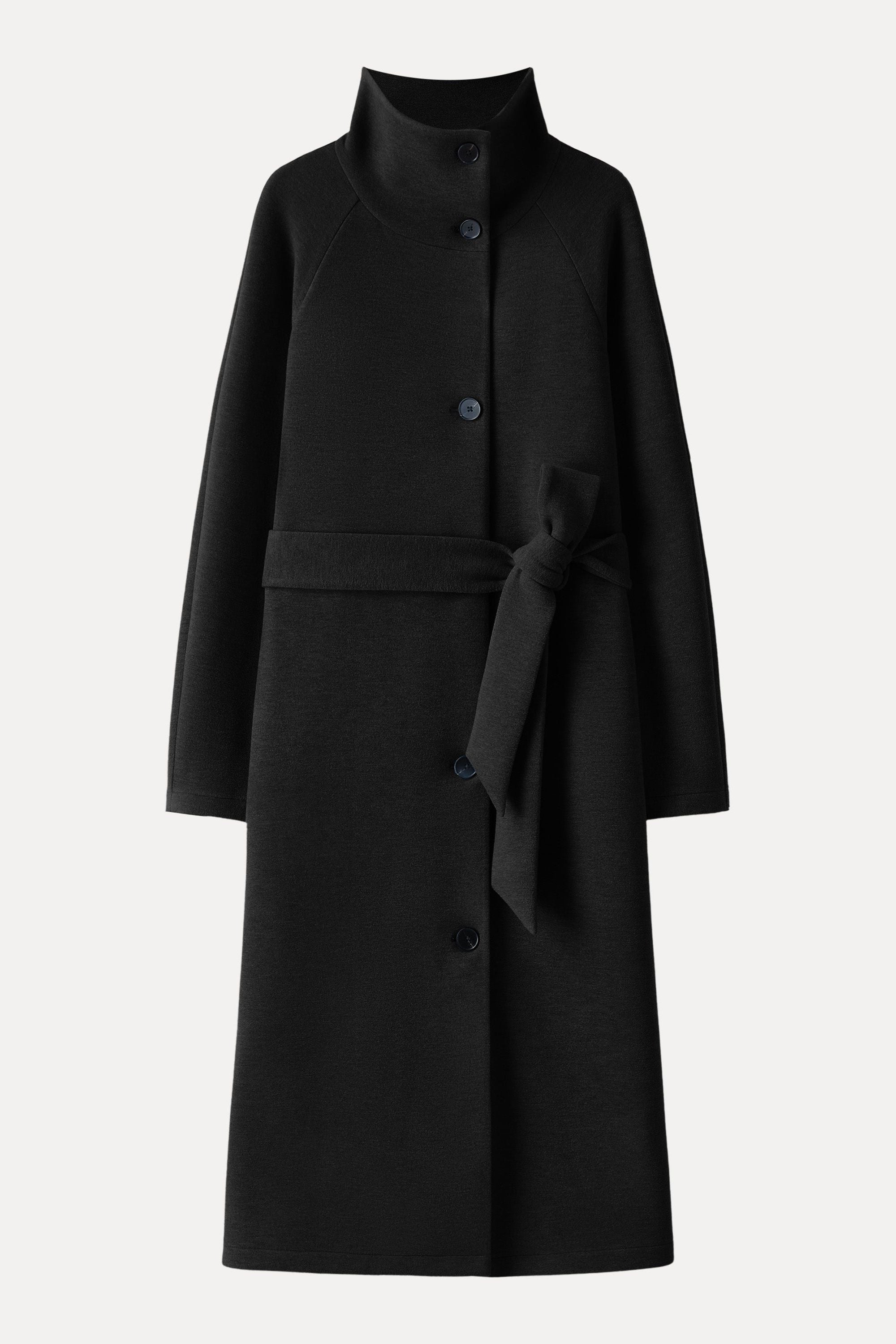 Belted Tunnel Neck Button Front Coat
