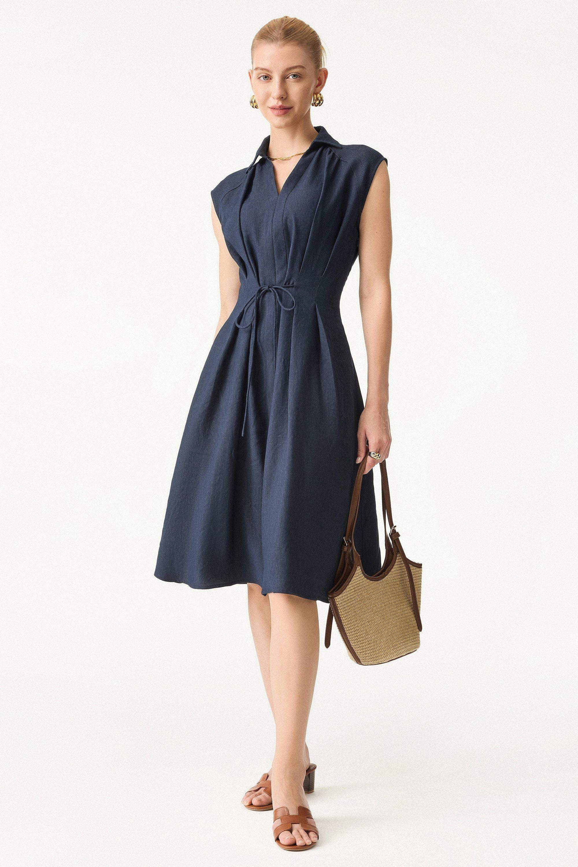 V-neck Dress with Drawstring