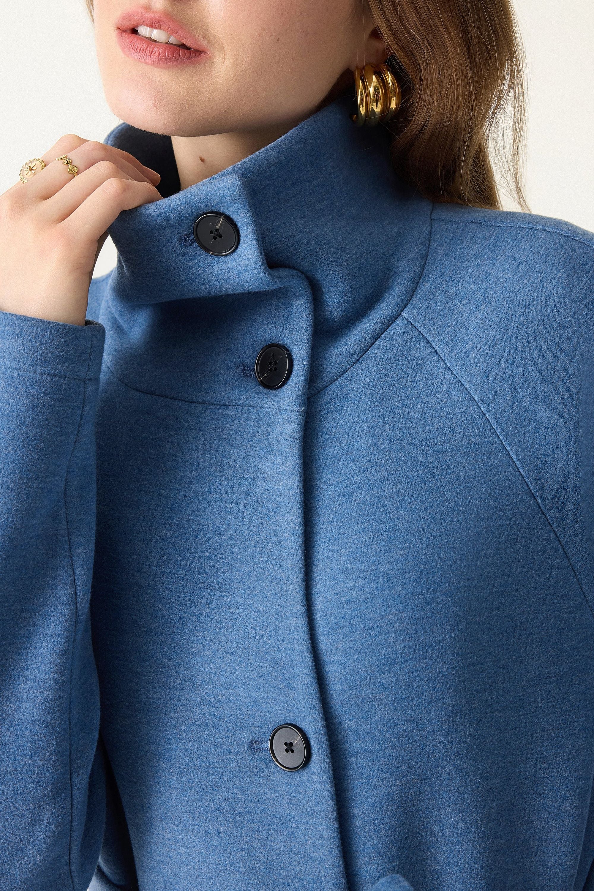 Belted Tunnel Neck Button Front Coat