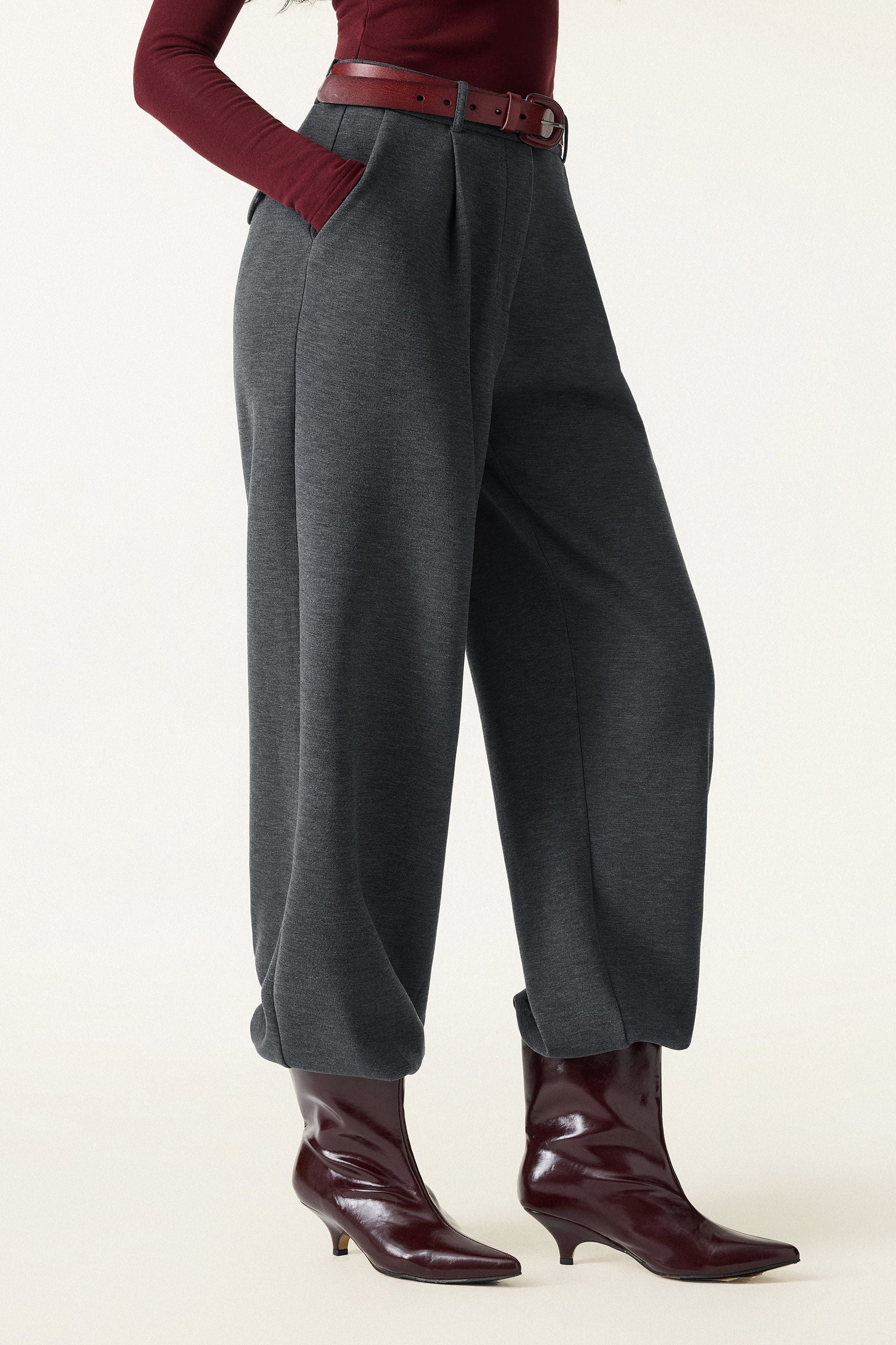 Cozy Warm High Rise Tapered Utility Pants with Pockets
