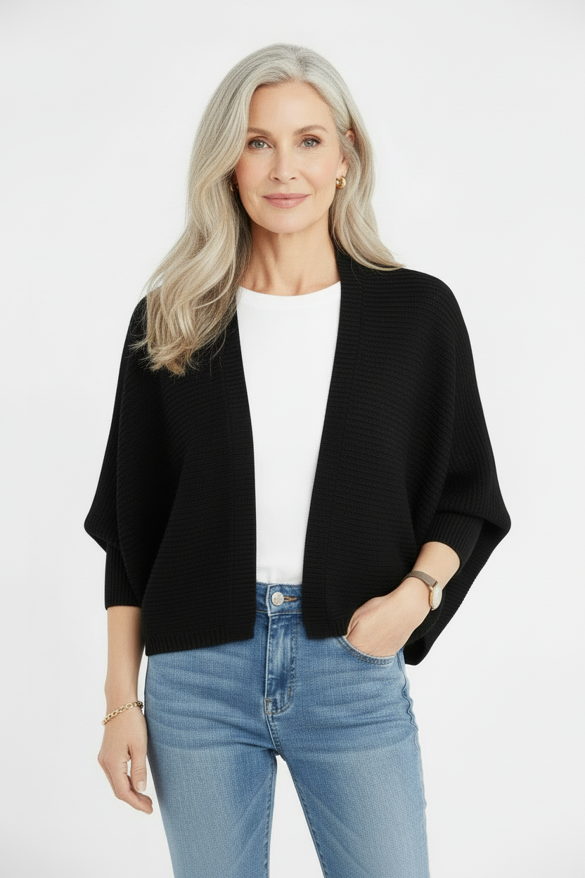 Plain Batwing Sleeve Hooded Knit Cardigan