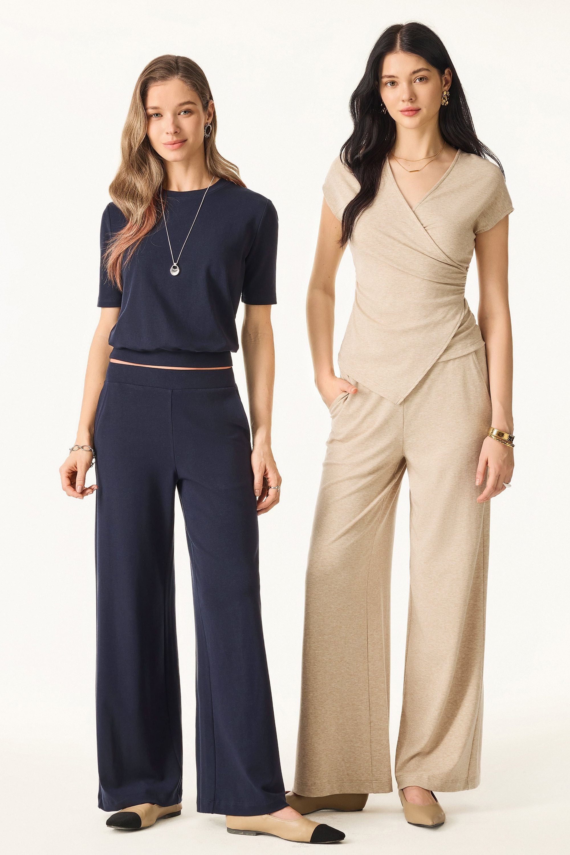 Wool Wide Leg Pull-on Pants with Pockets