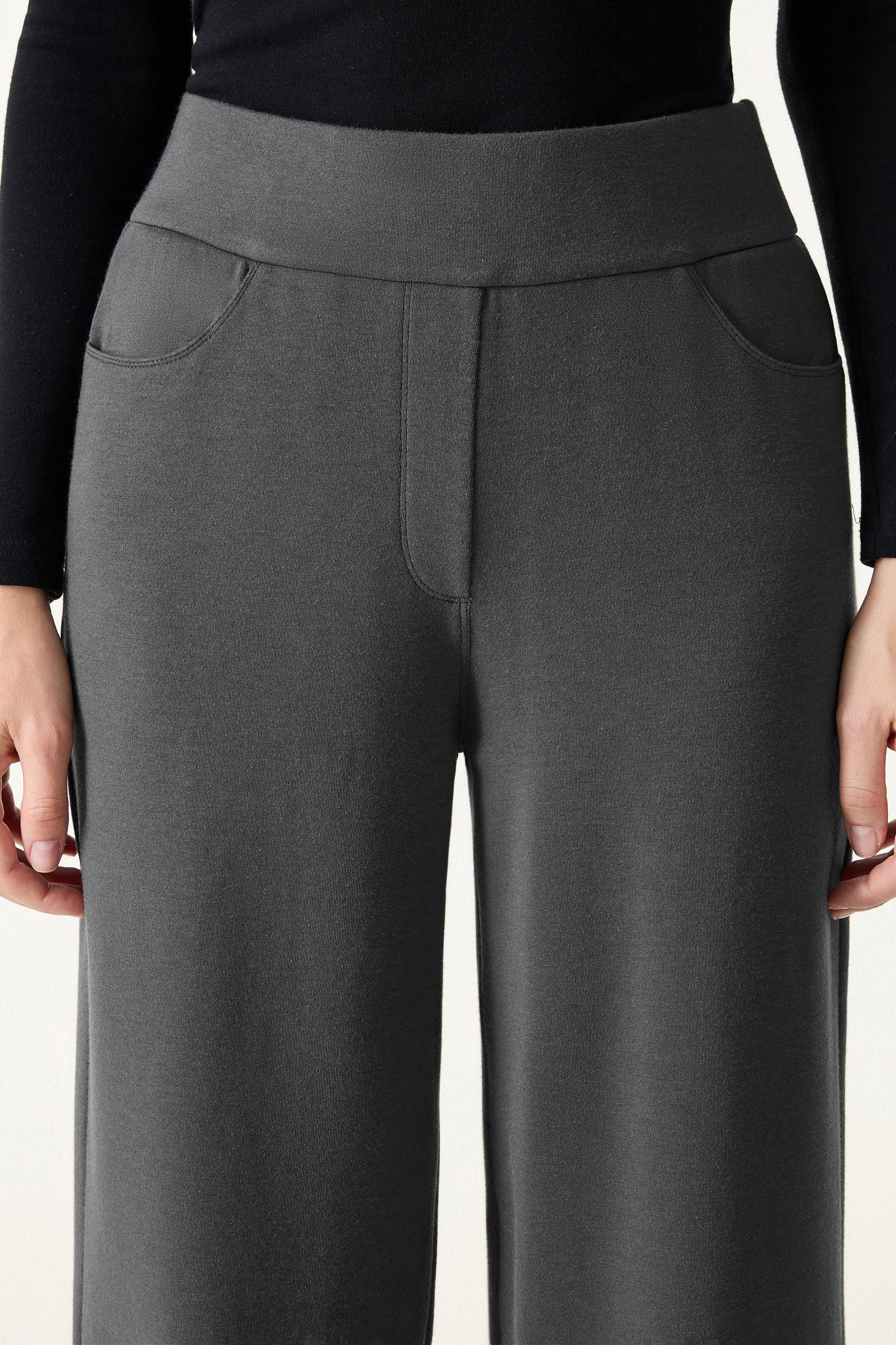 Waistband Wide Leg Pull-on Pants with Pockets