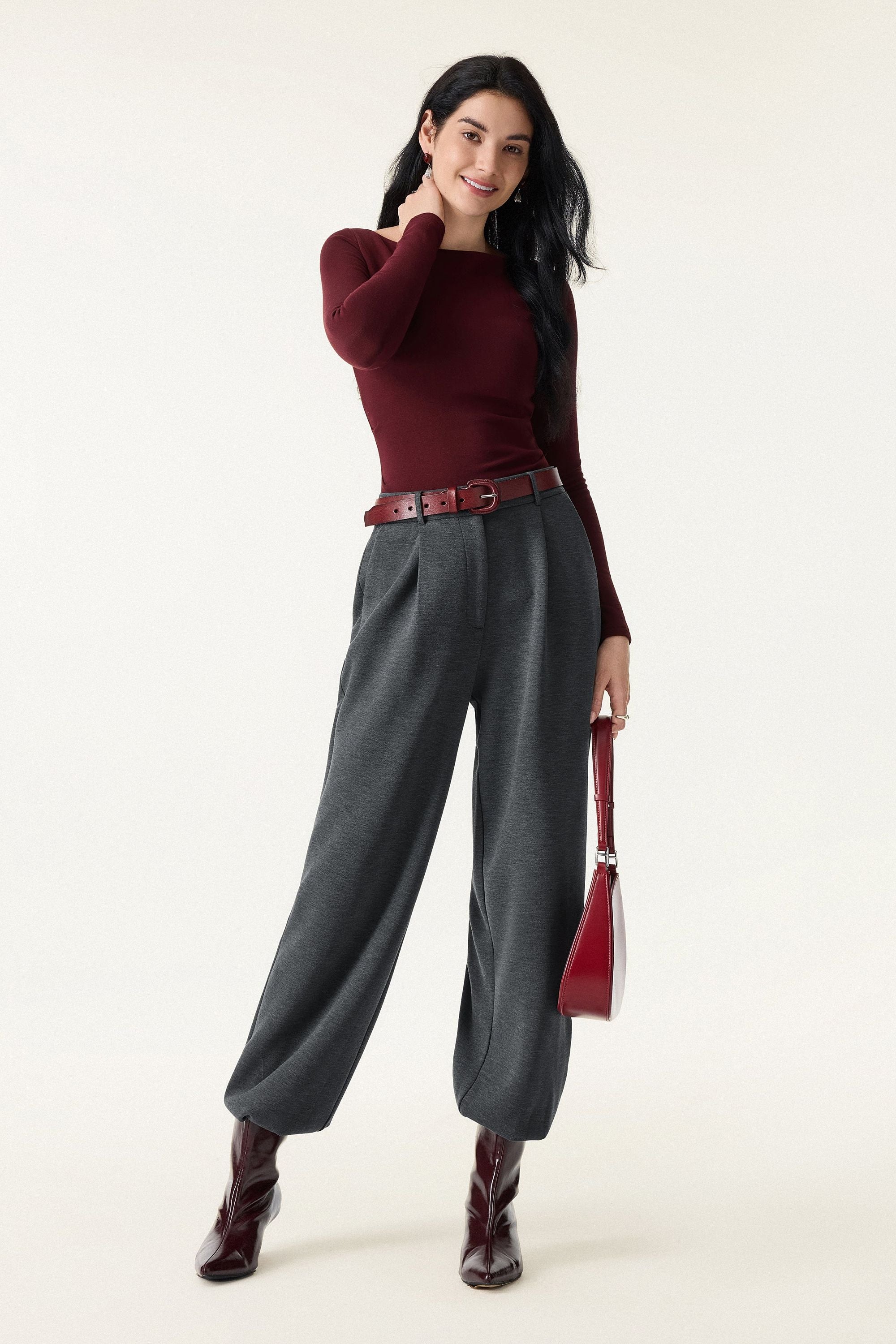 Cozy Warm High Rise Tapered Utility Pants with Pockets