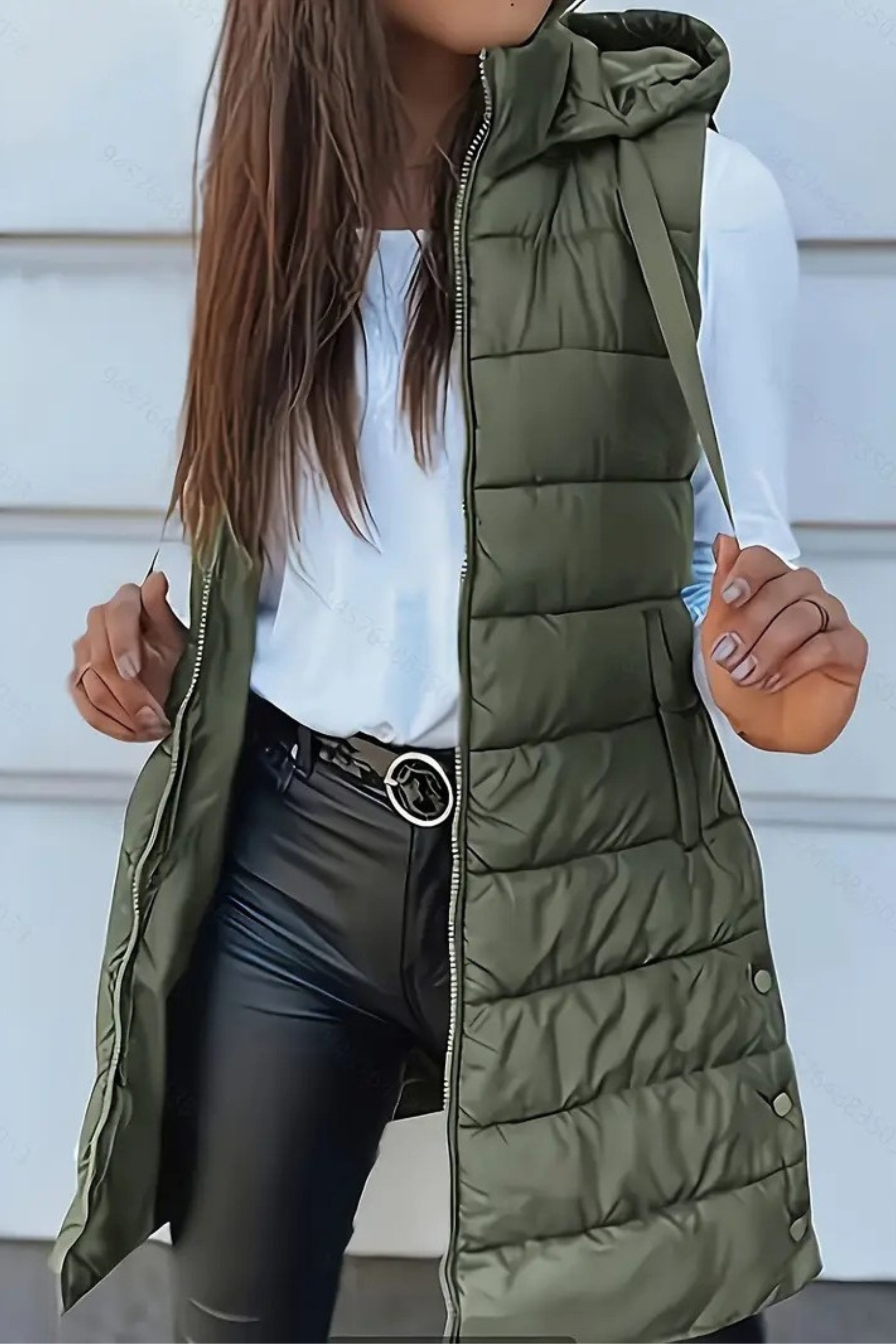 Casual Sleeveless Hood Long Puffer Vest