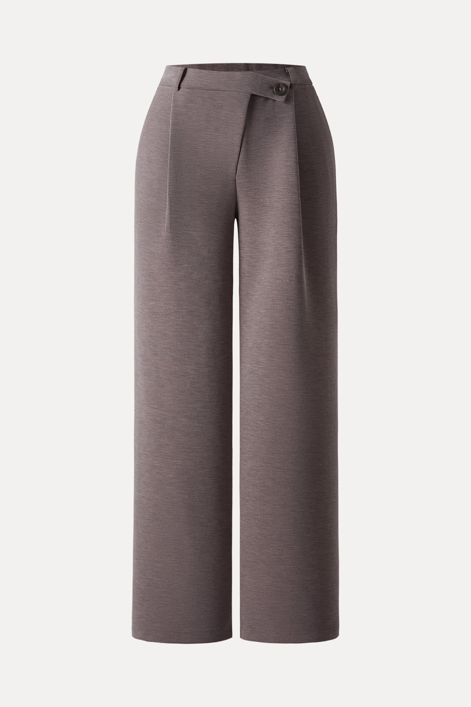 Cozy Warm High Rise Slanted Fly Front Wide Leg Pants