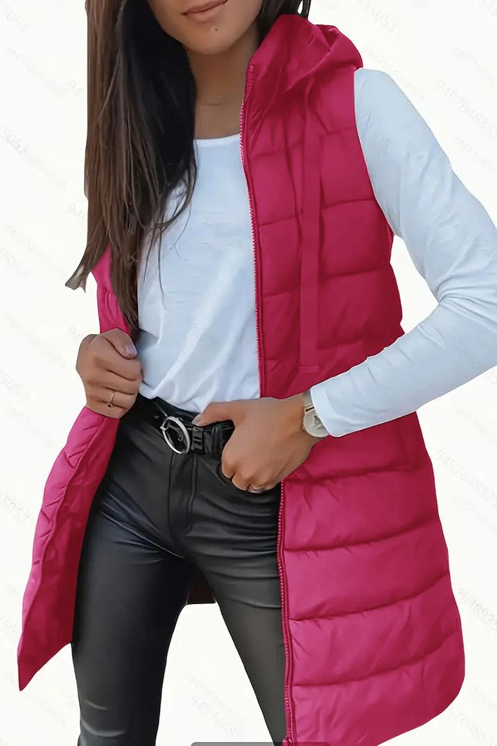 Casual Sleeveless Hood Long Puffer Vest
