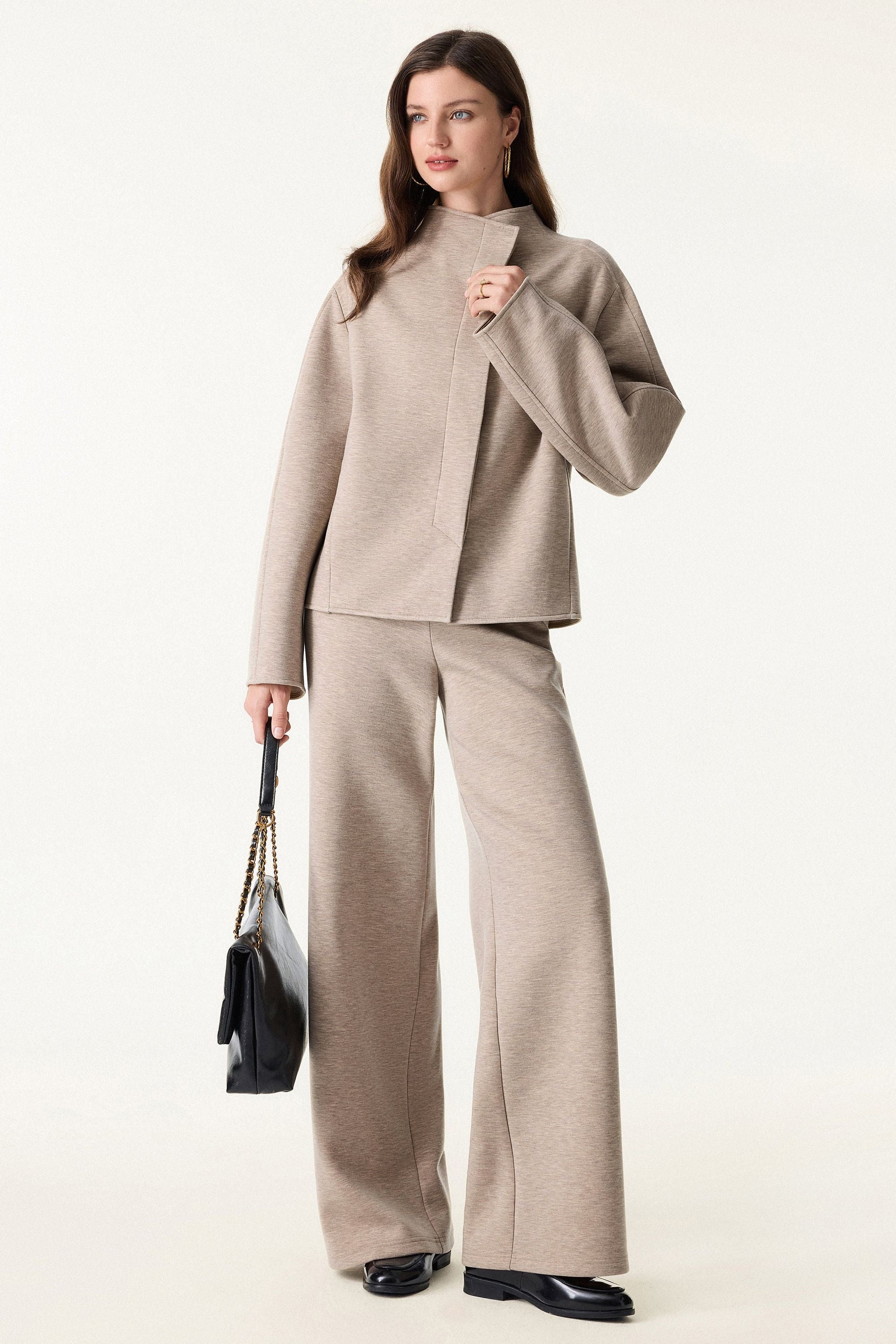 2Pcs Set Jacket & Double Waistband Straight Pants