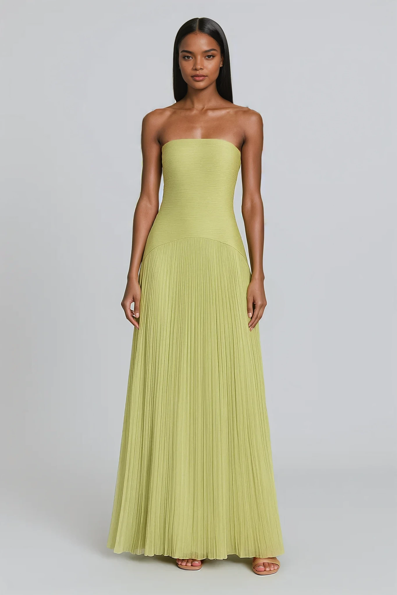Strapless Pleated Maxi Dress