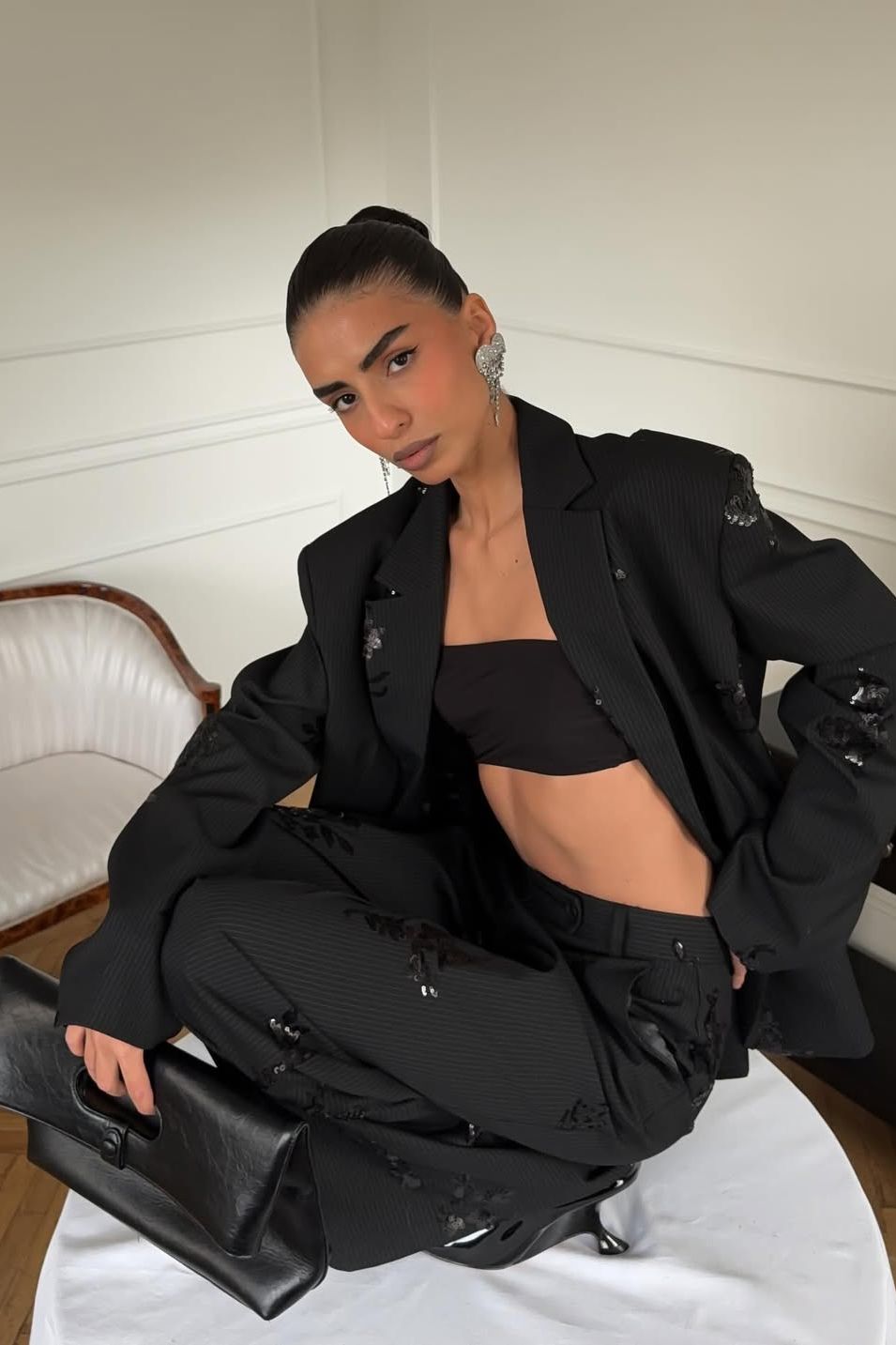 Sequin-Embellished Blazer & Trousers Set