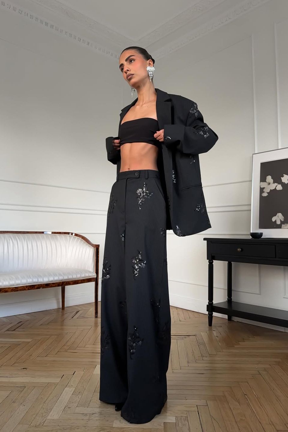 Sequin-Embellished Blazer & Trousers Set