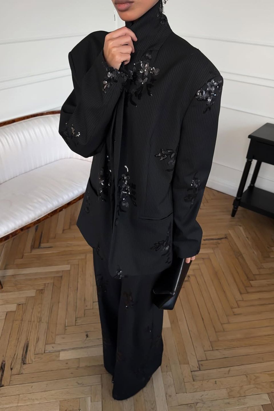 Sequin-Embellished Blazer & Trousers Set