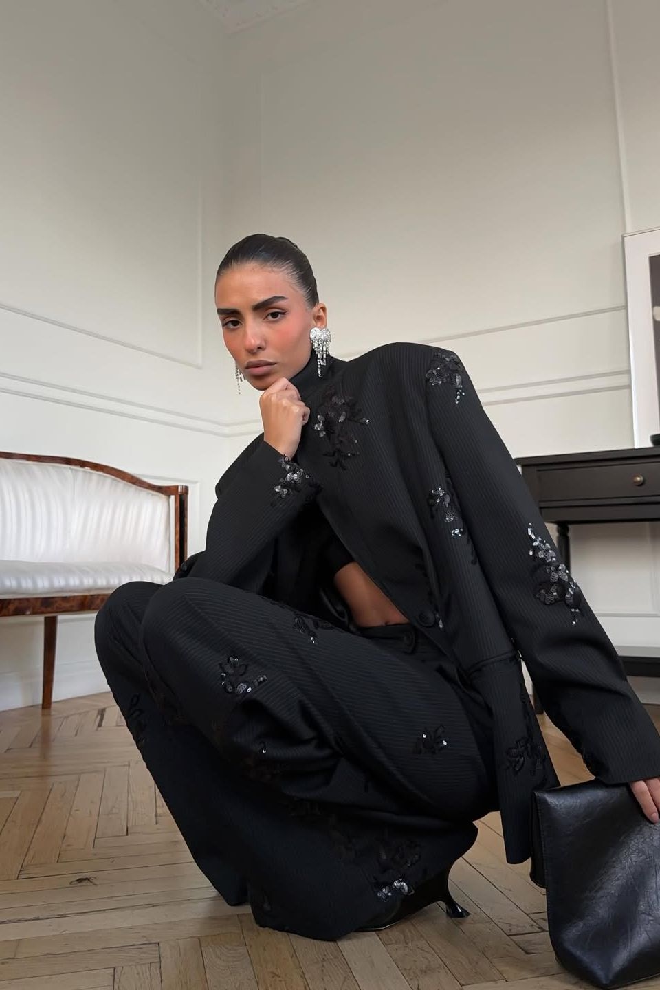 Sequin-Embellished Blazer & Trousers Set