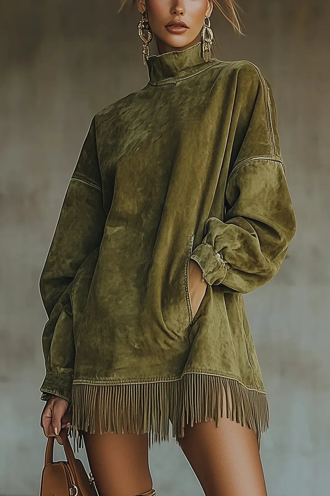 Adela – High-neck suede dress