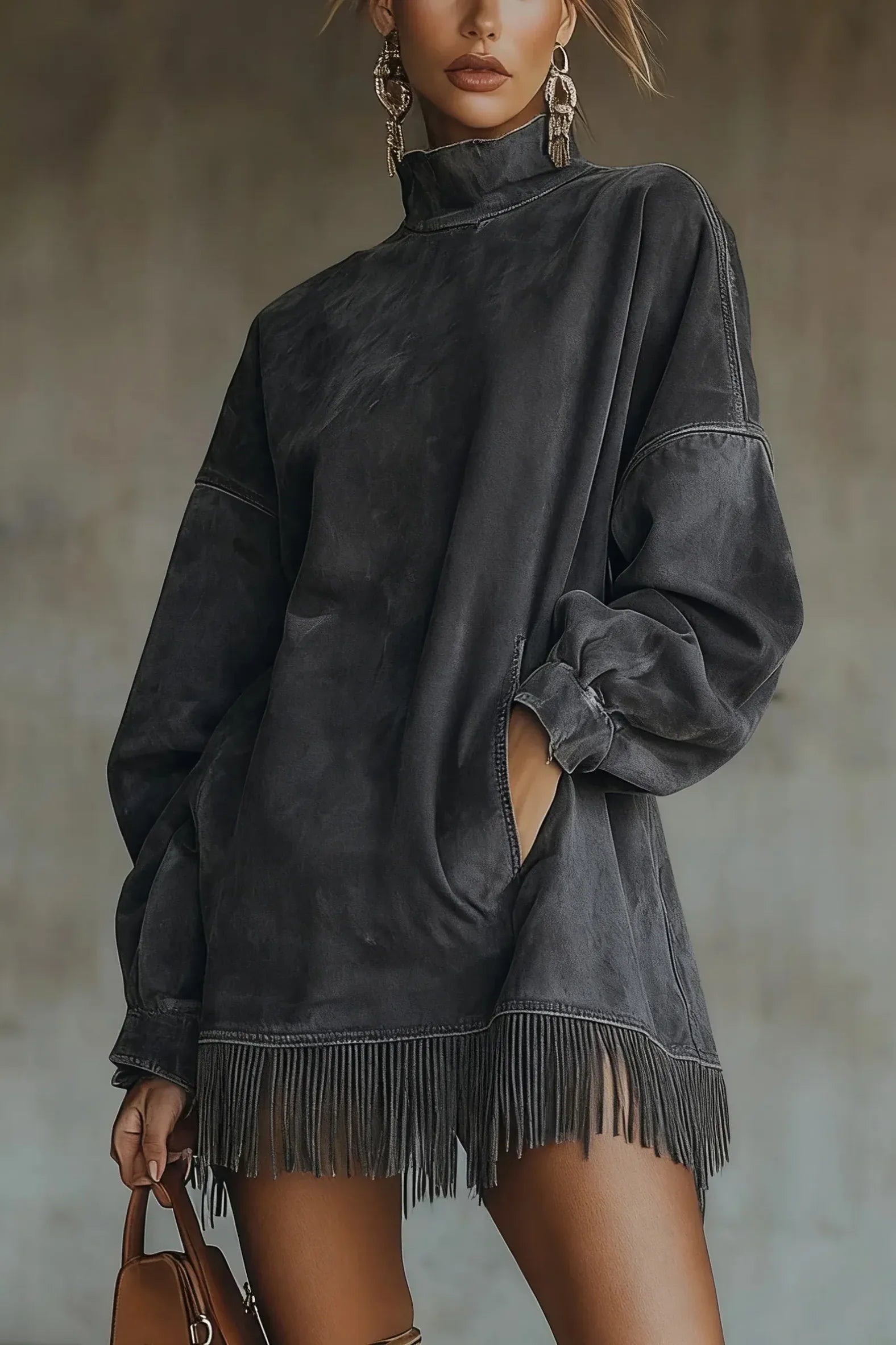 Adela – High-neck suede dress