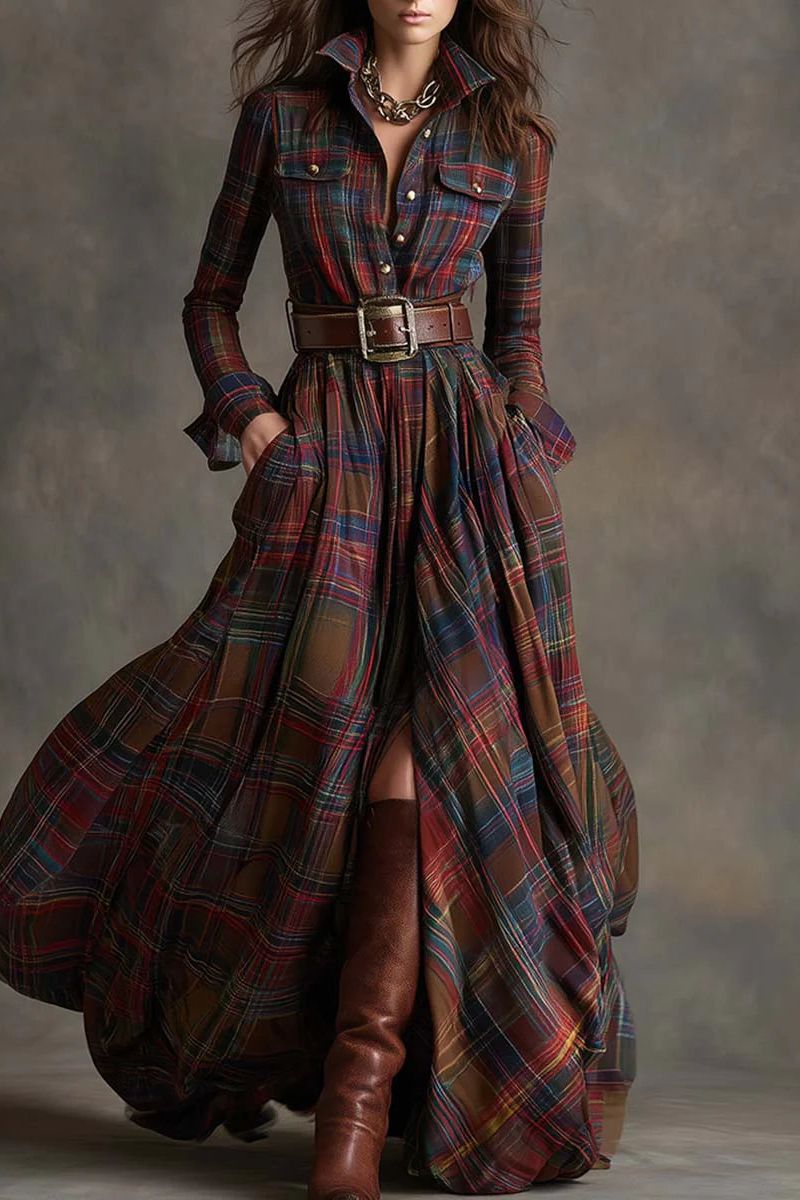 Elegance Plaid Maxi Dress