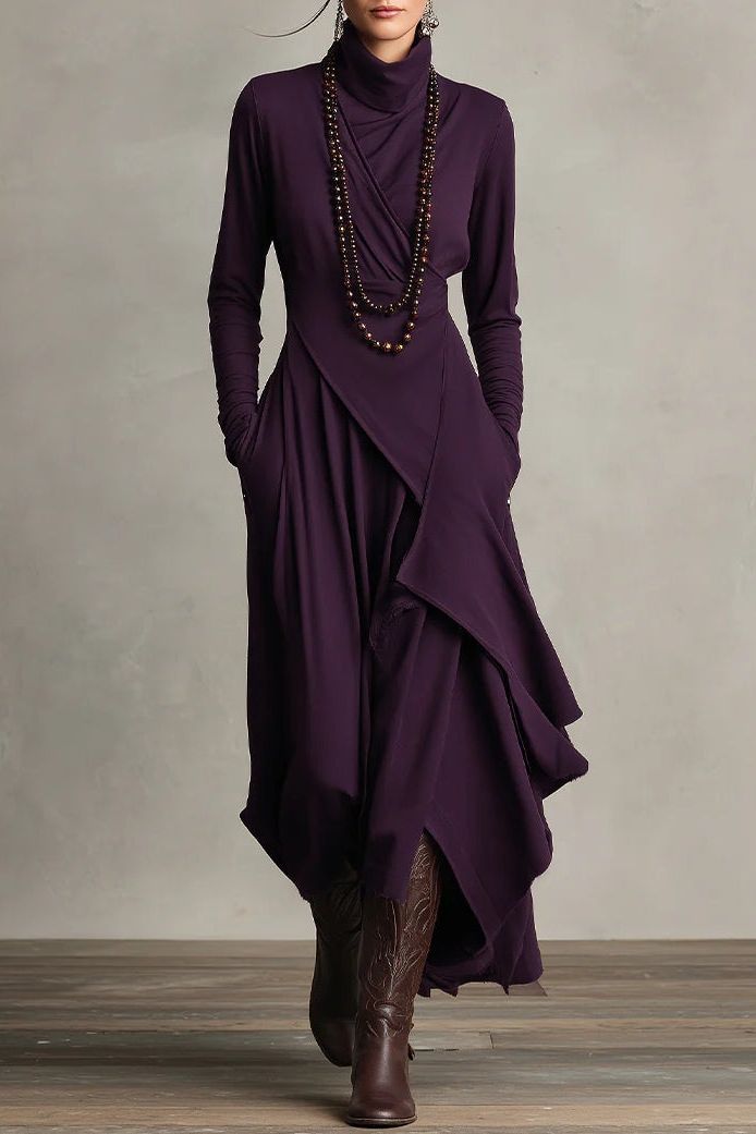 Giorgia - Purple Asymmetrical Pleated Maxi Dress
