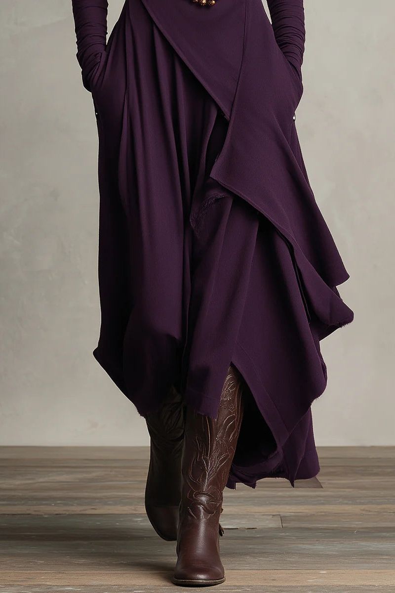 Giorgia - Purple Asymmetrical Pleated Maxi Dress