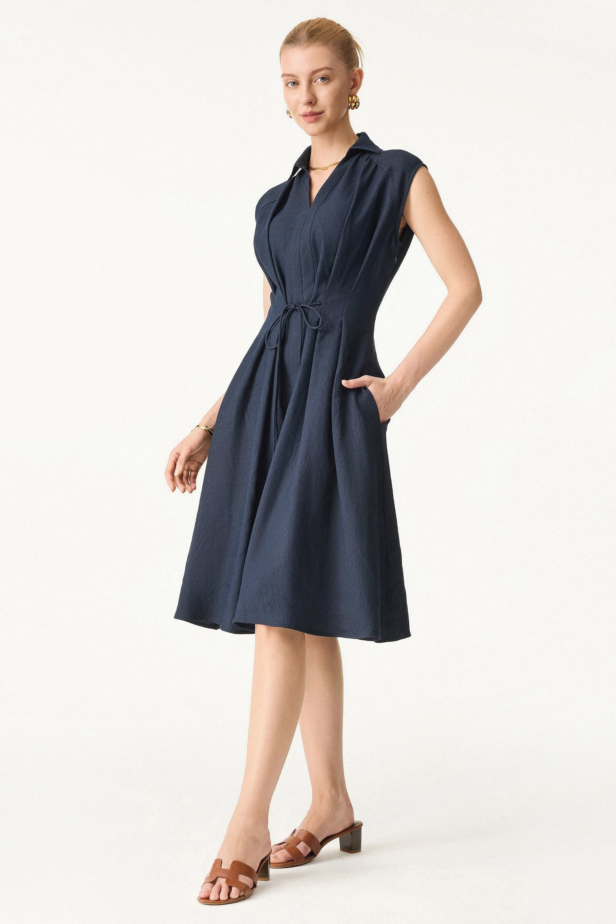 V-neck Dress with Drawstring