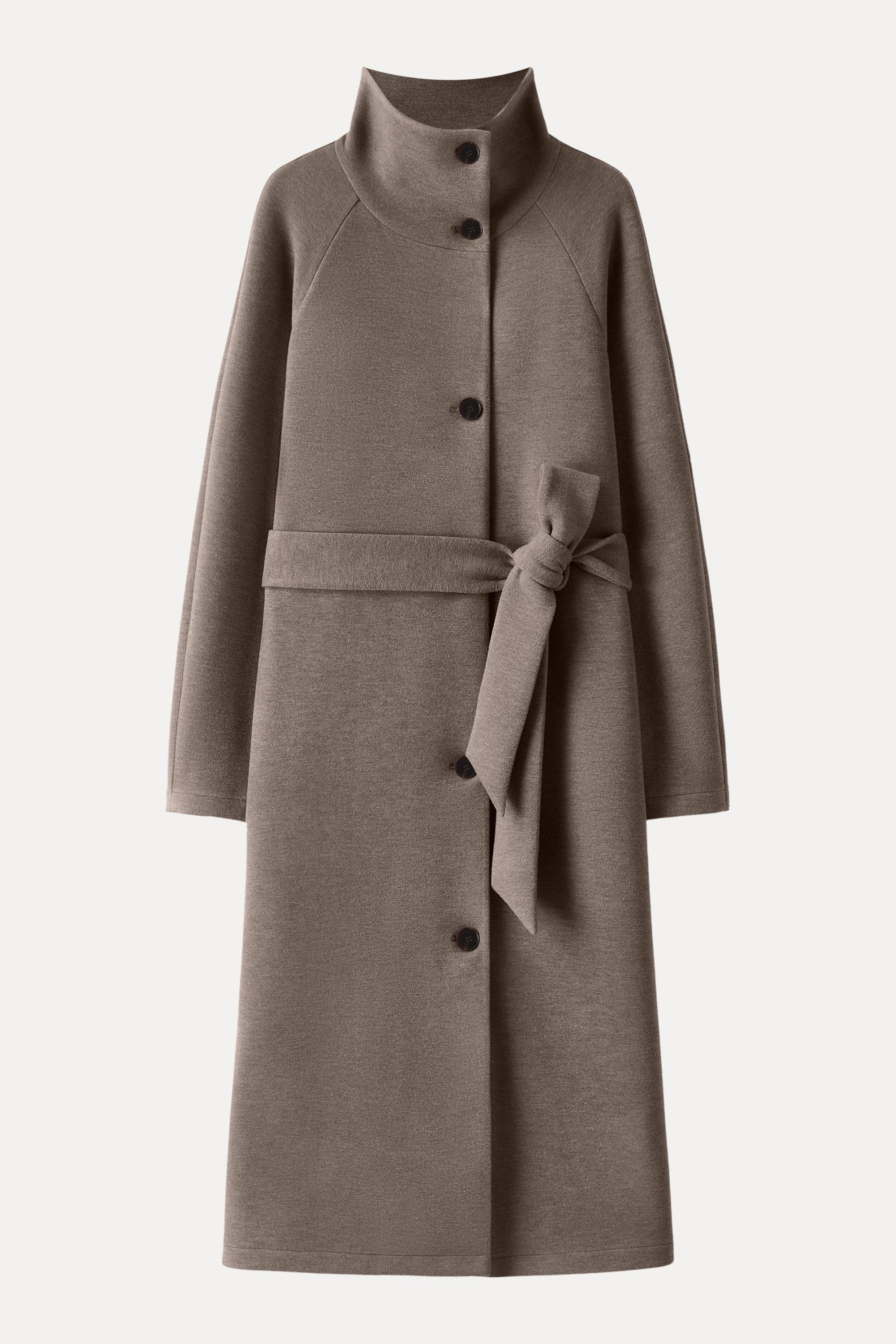 Belted Tunnel Neck Button Front Coat