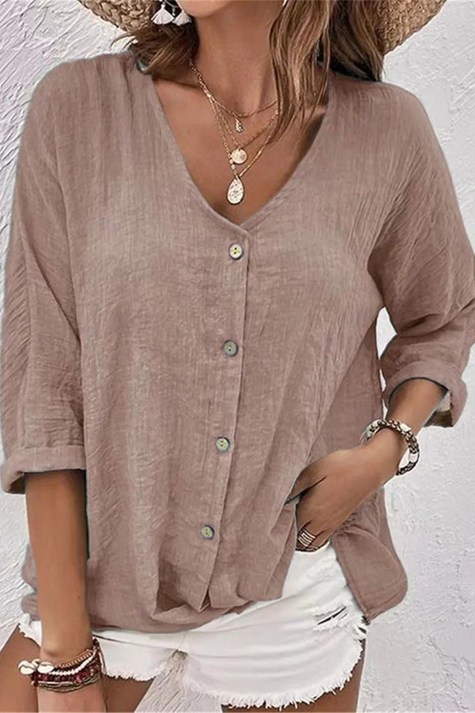 Coastal Breeze Button Blouse