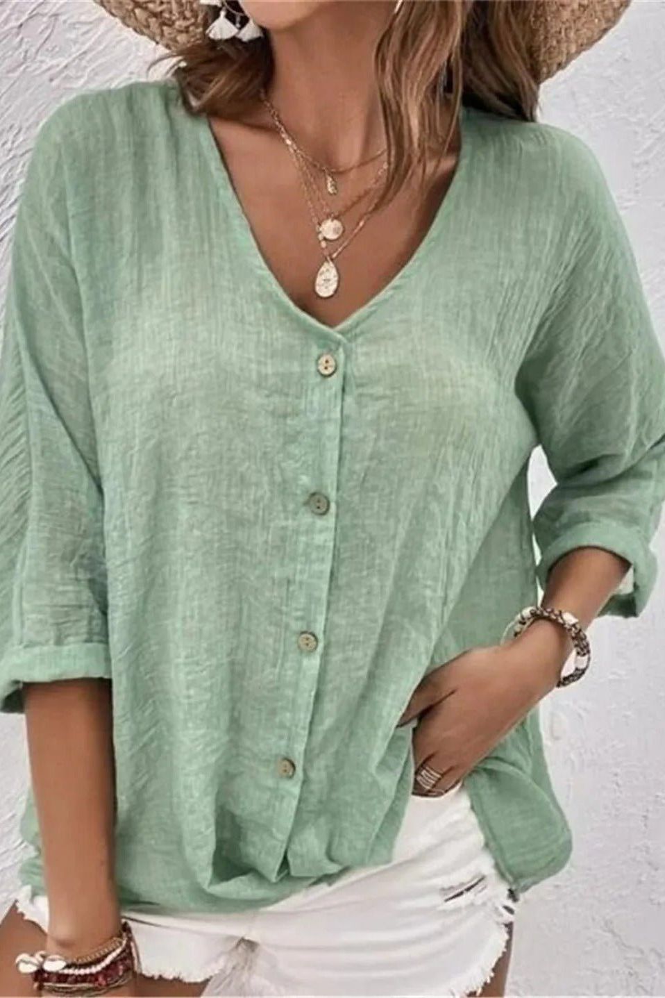 Coastal Breeze Button Blouse