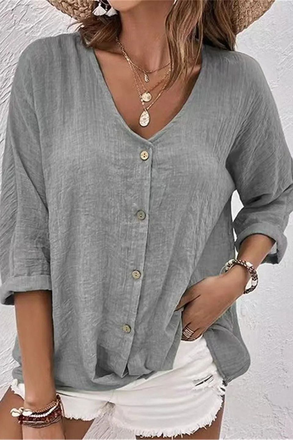 Coastal Breeze Button Blouse
