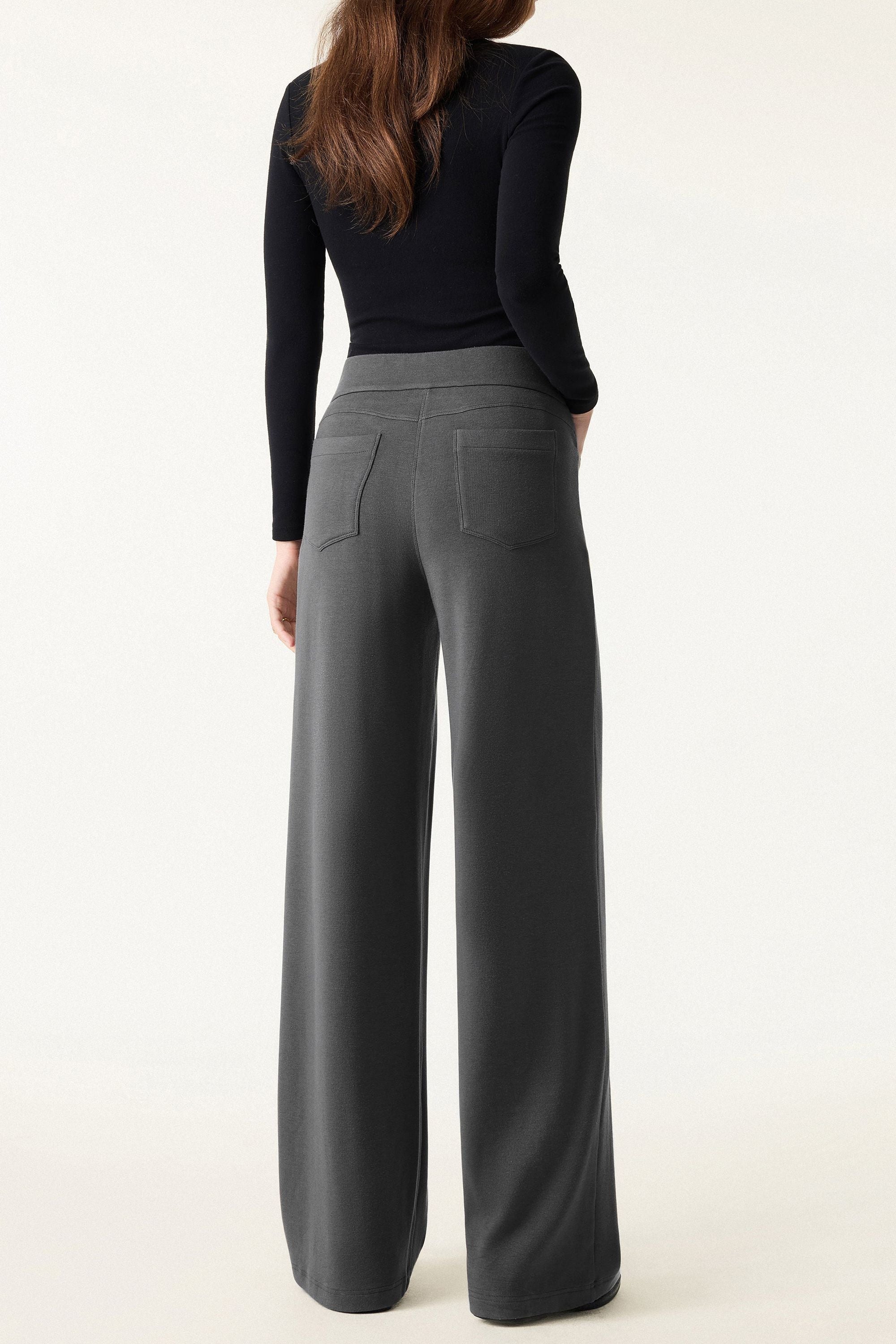 Waistband Wide Leg Pull-on Pants with Pockets
