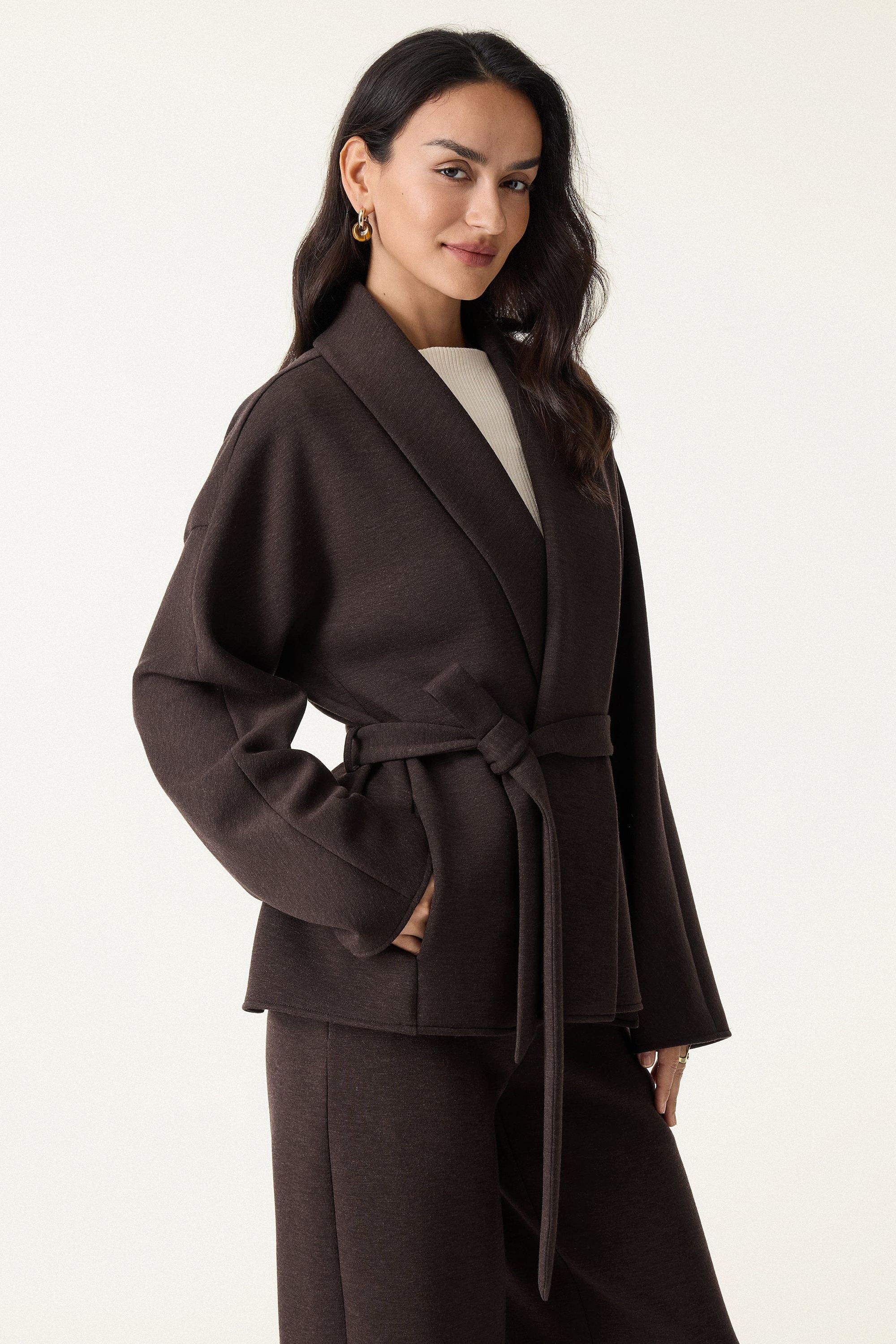 Shawl Neck Belted Jacket