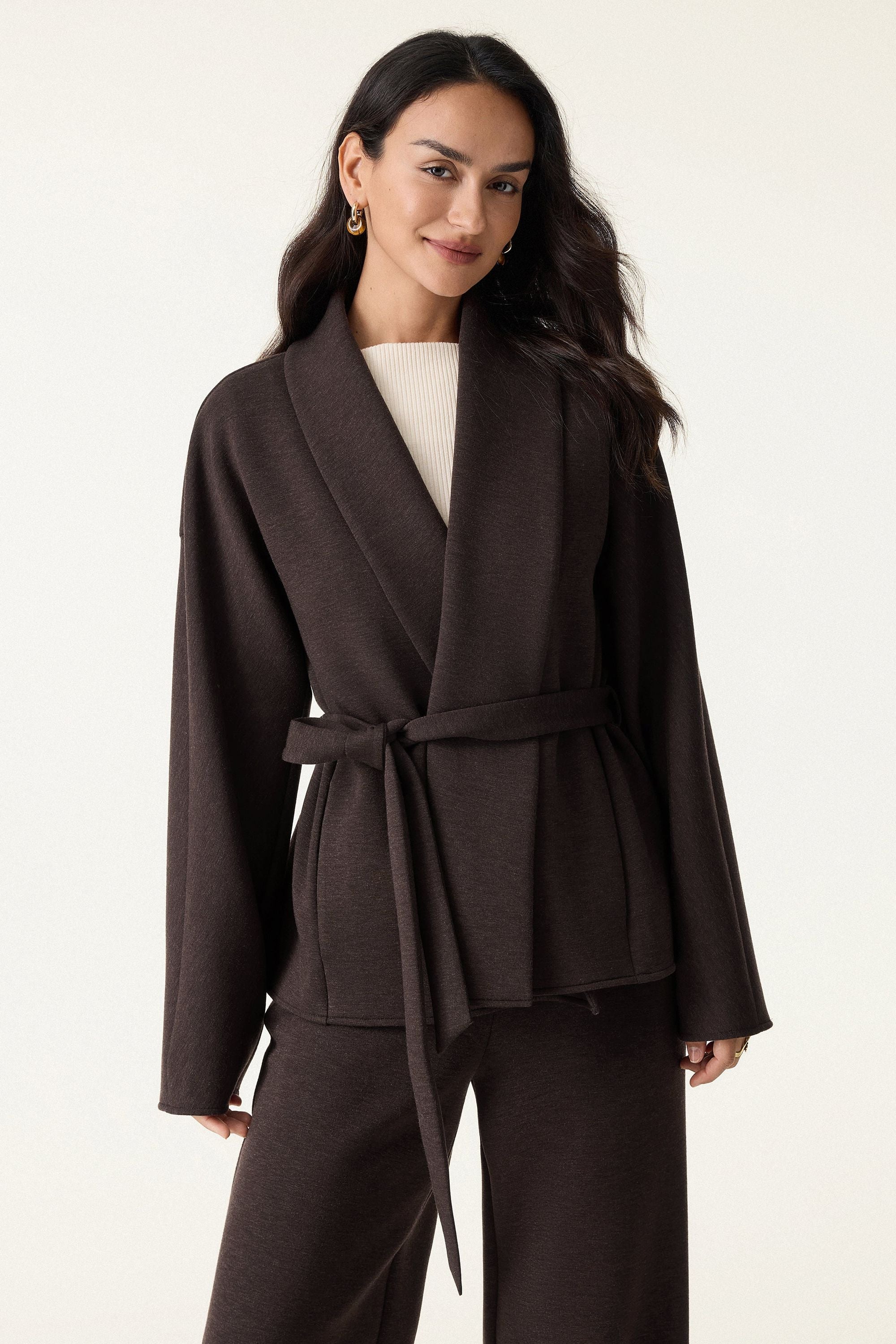 Shawl Neck Belted Jacket