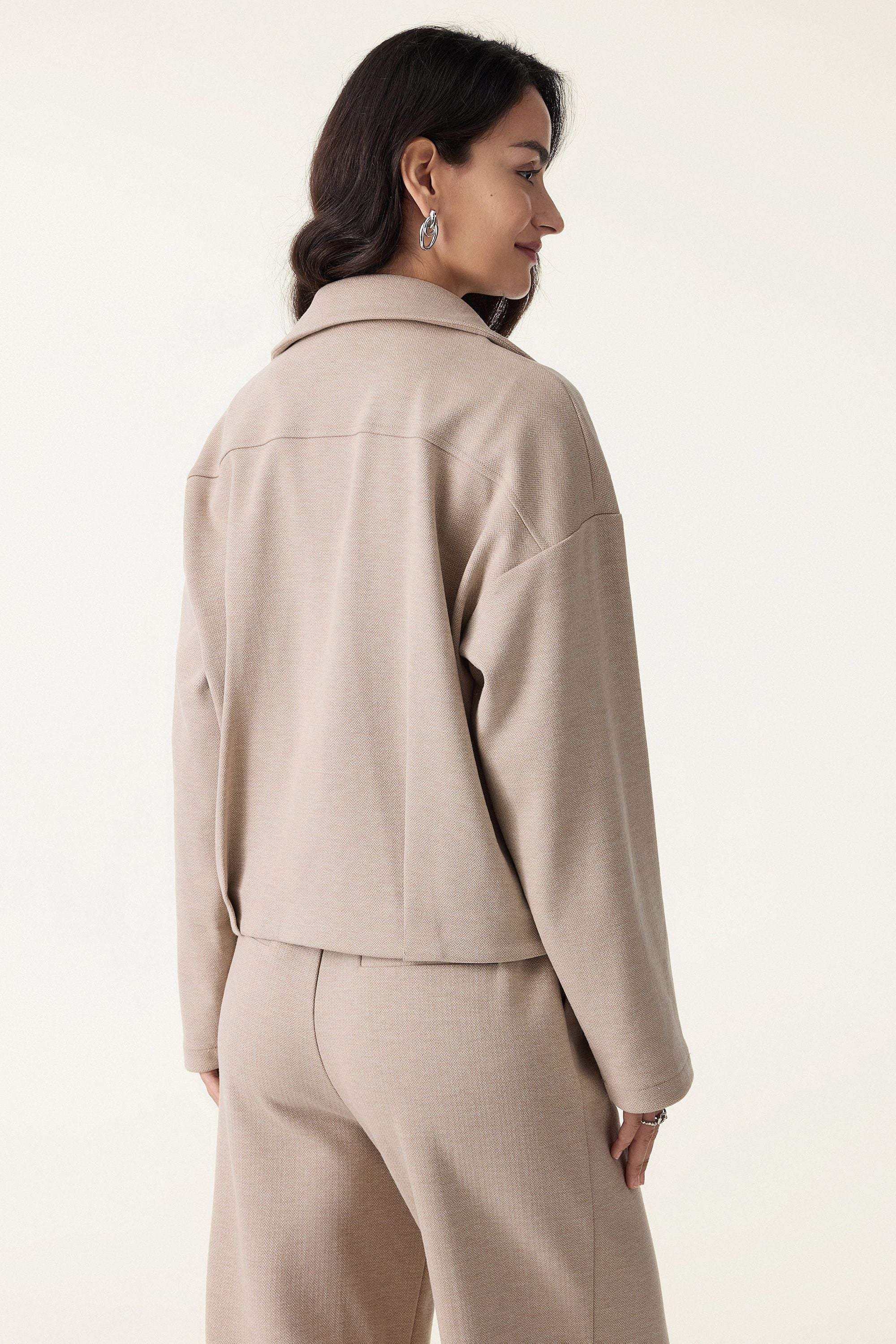 2Pcs Set Full Zip Jacket & Mid Rise Straight Leg Pants with Pockets