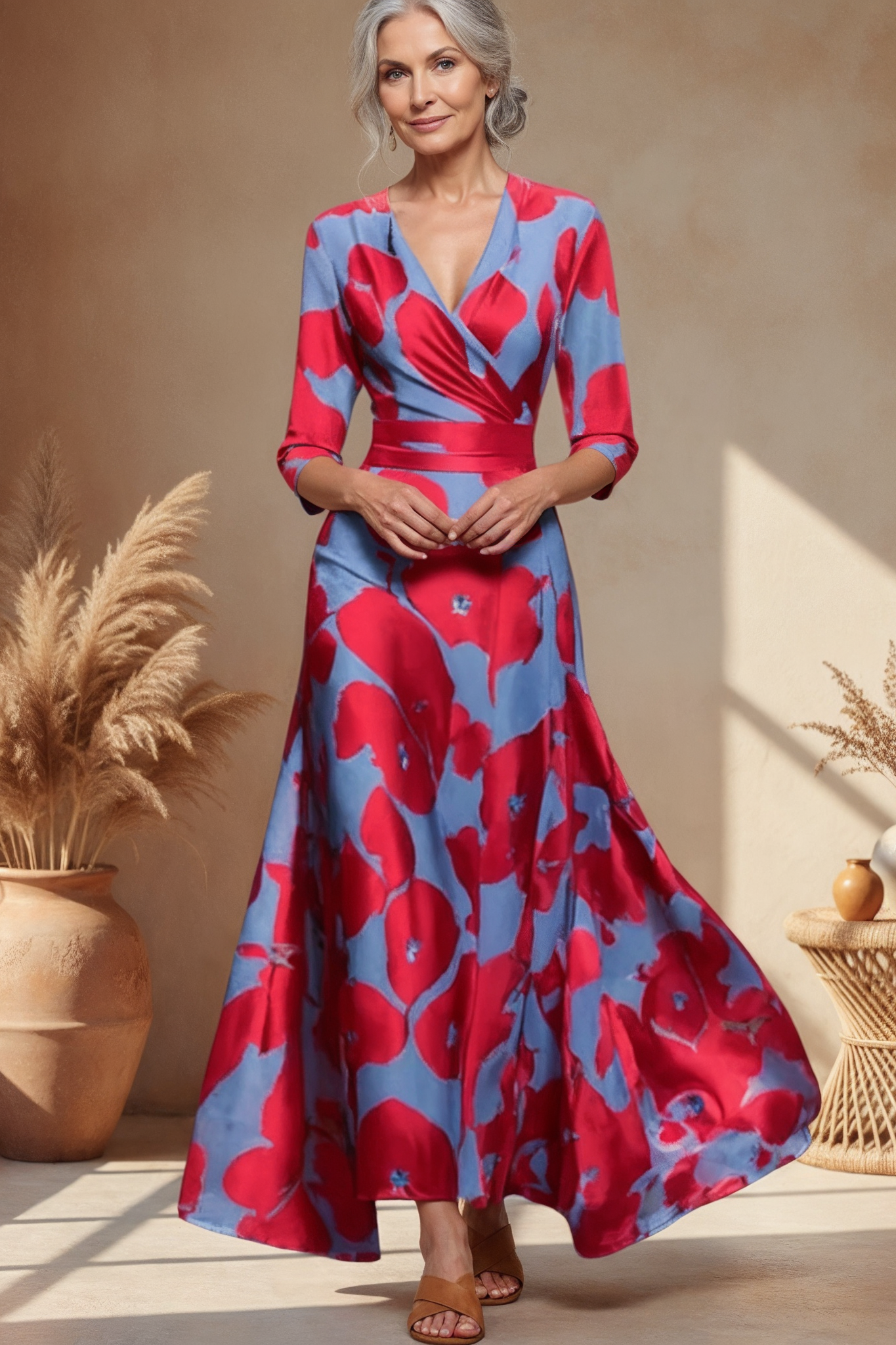 Scarlet Bloom Wrap Maxi Dress