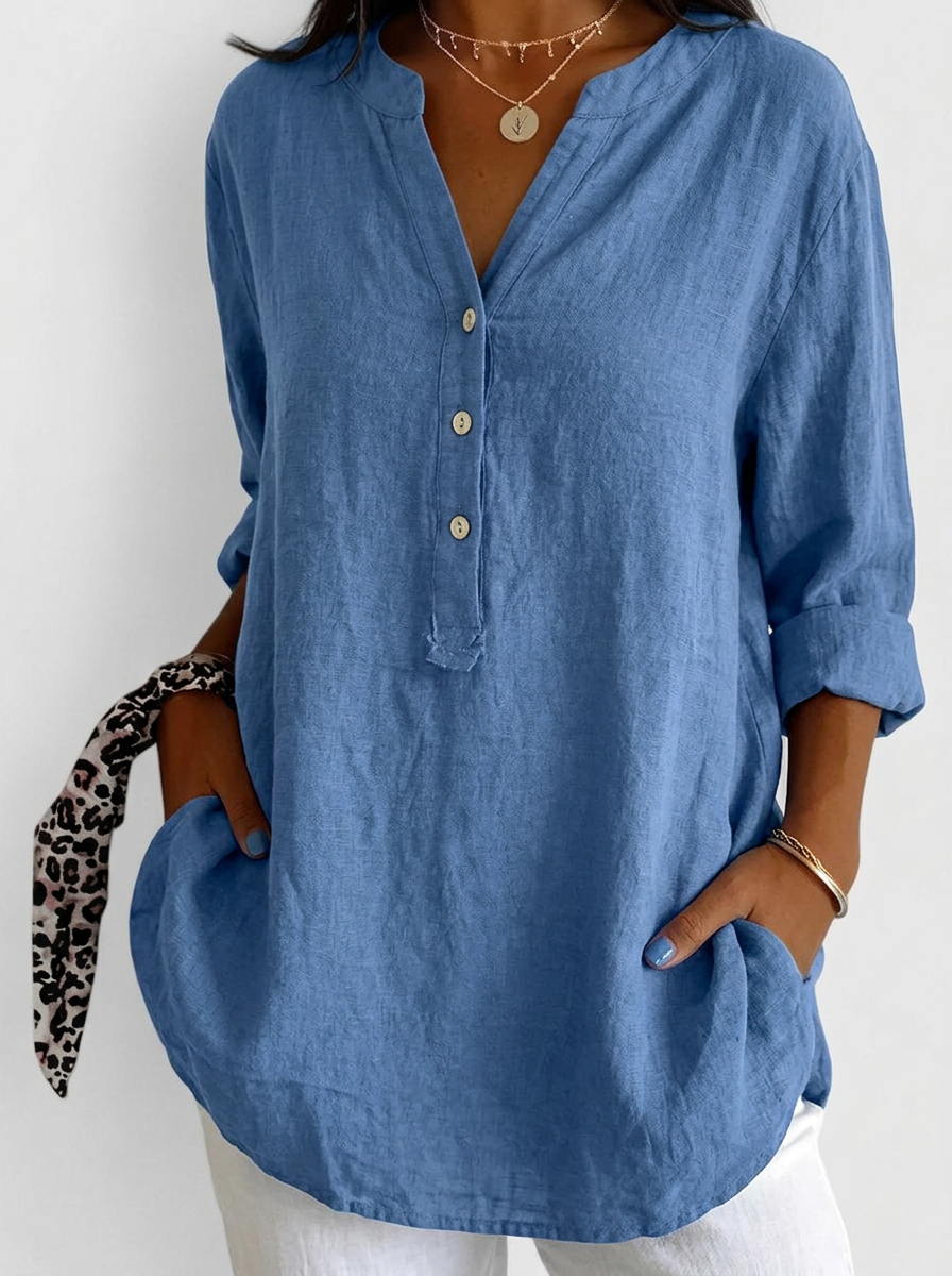 Effortless Linen Button Blouse