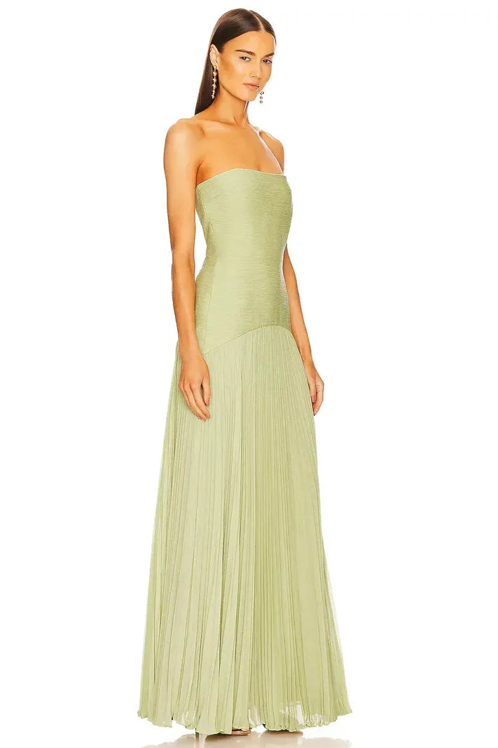 Strapless Pleated Maxi Dress