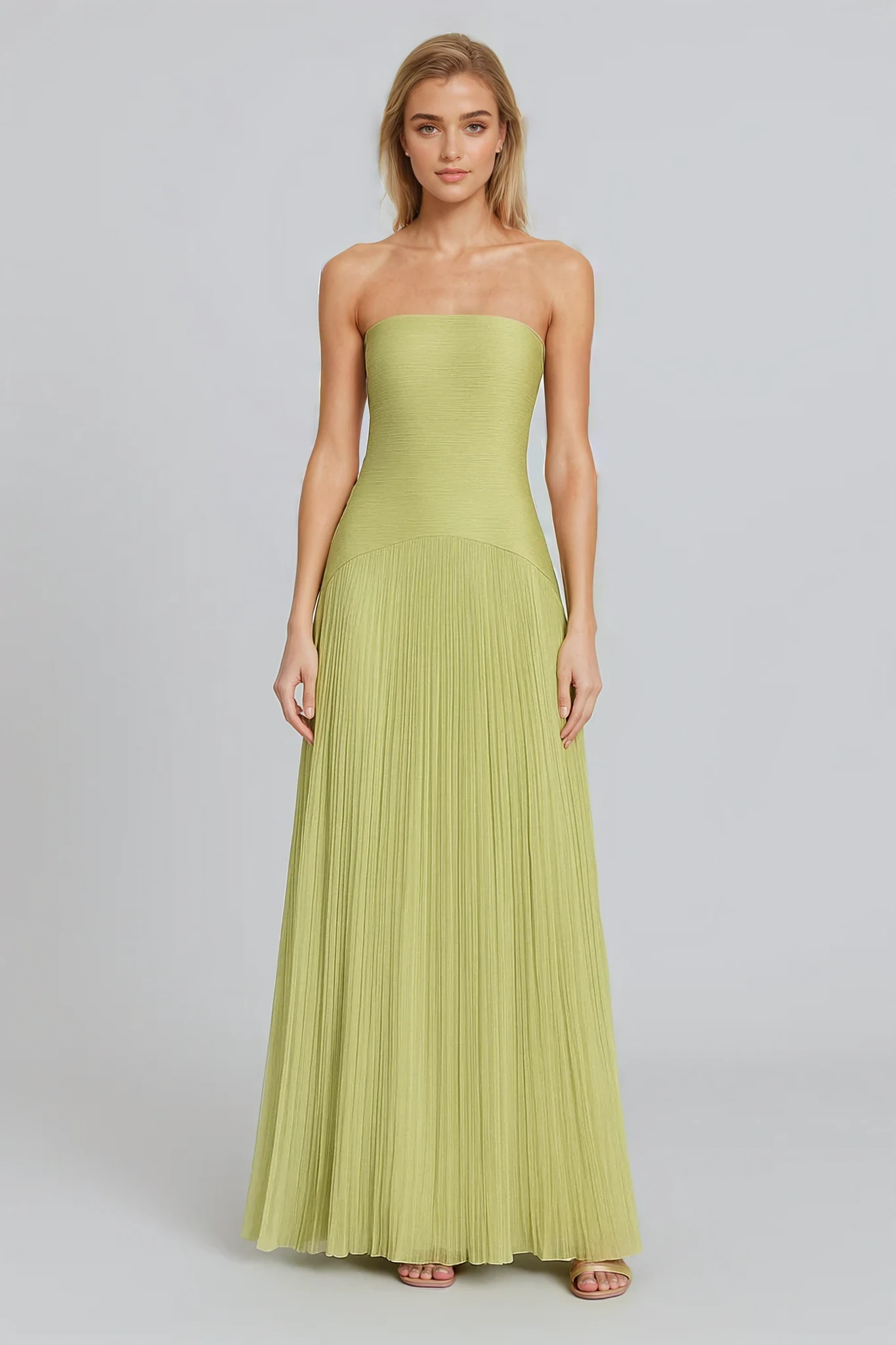 Strapless Pleated Maxi Dress
